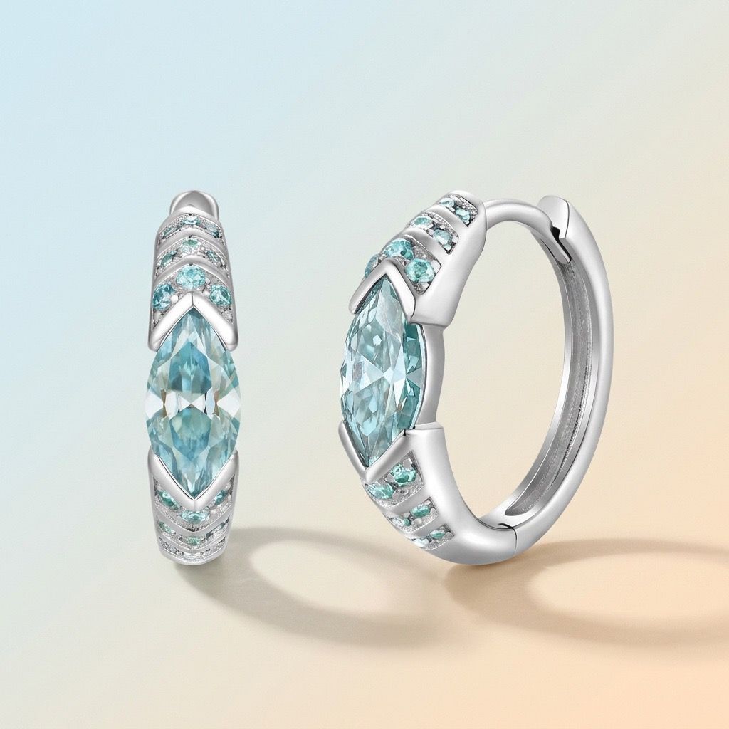 Elegant Ear Cuff with Teal Marquise Moissanite and 925 Silver Finish, Hypoallergenic and Tarnish-Resistant for Daily Wear and Light Formal Occasions, Featuring — image 4