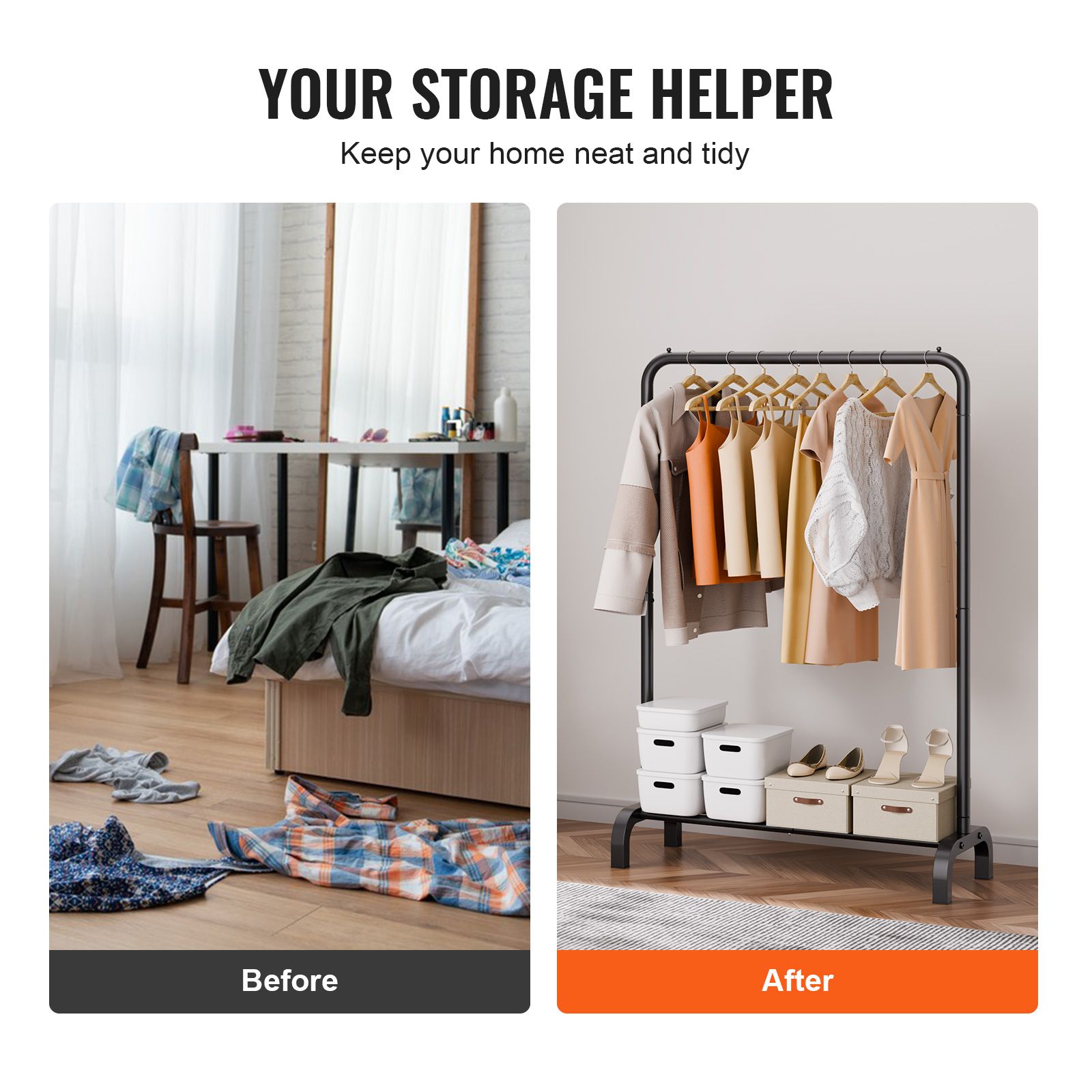 Clothes Rack, Heavy Duty Clothing Garment Rack with Hanging Rod and Bottom Storage Area, Clothing Rack for Bedroom Guest Room — image 6