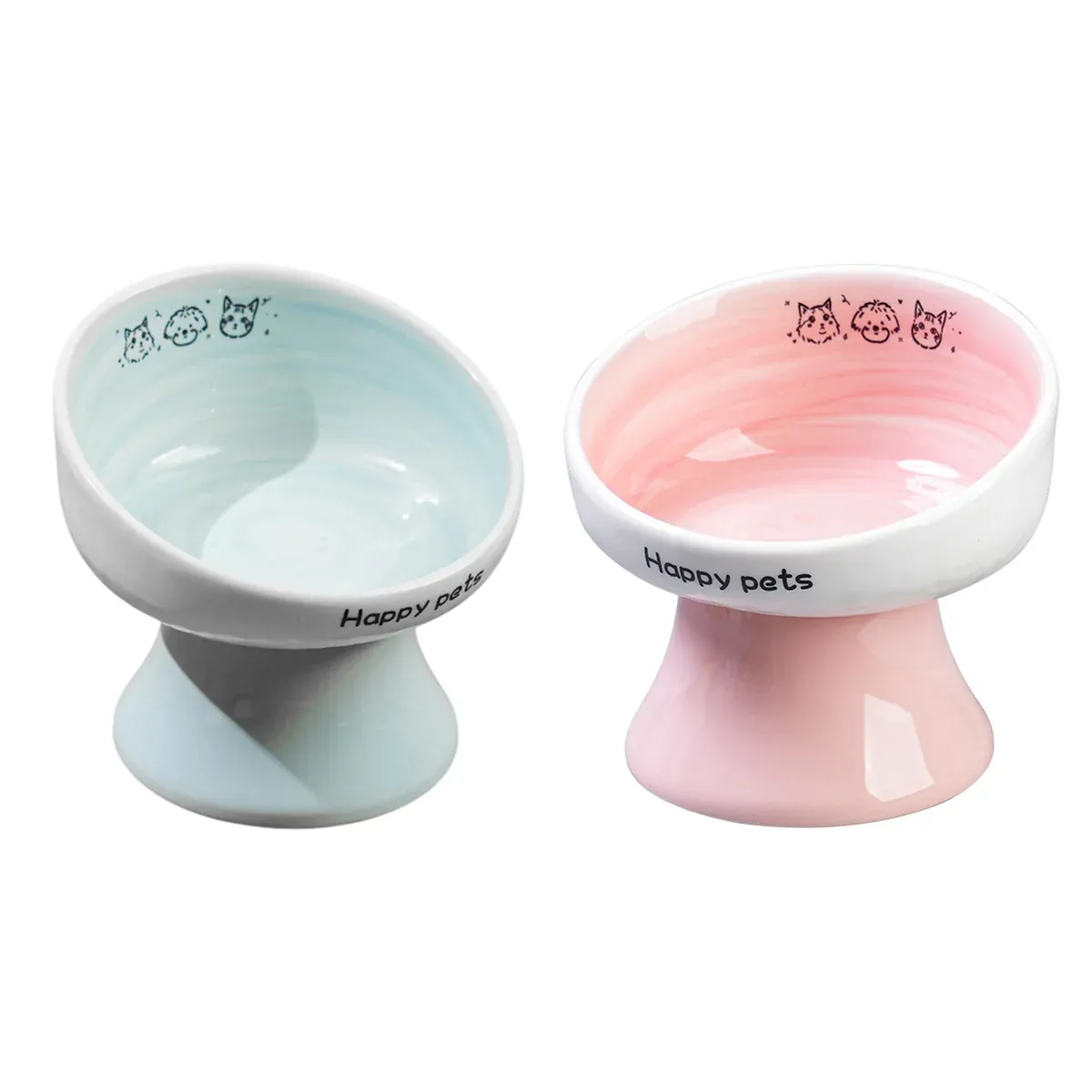Tall Raised Ceramic Pet Bowl for Cats and Small Dogs in Blue or Pink - Blue — image 3