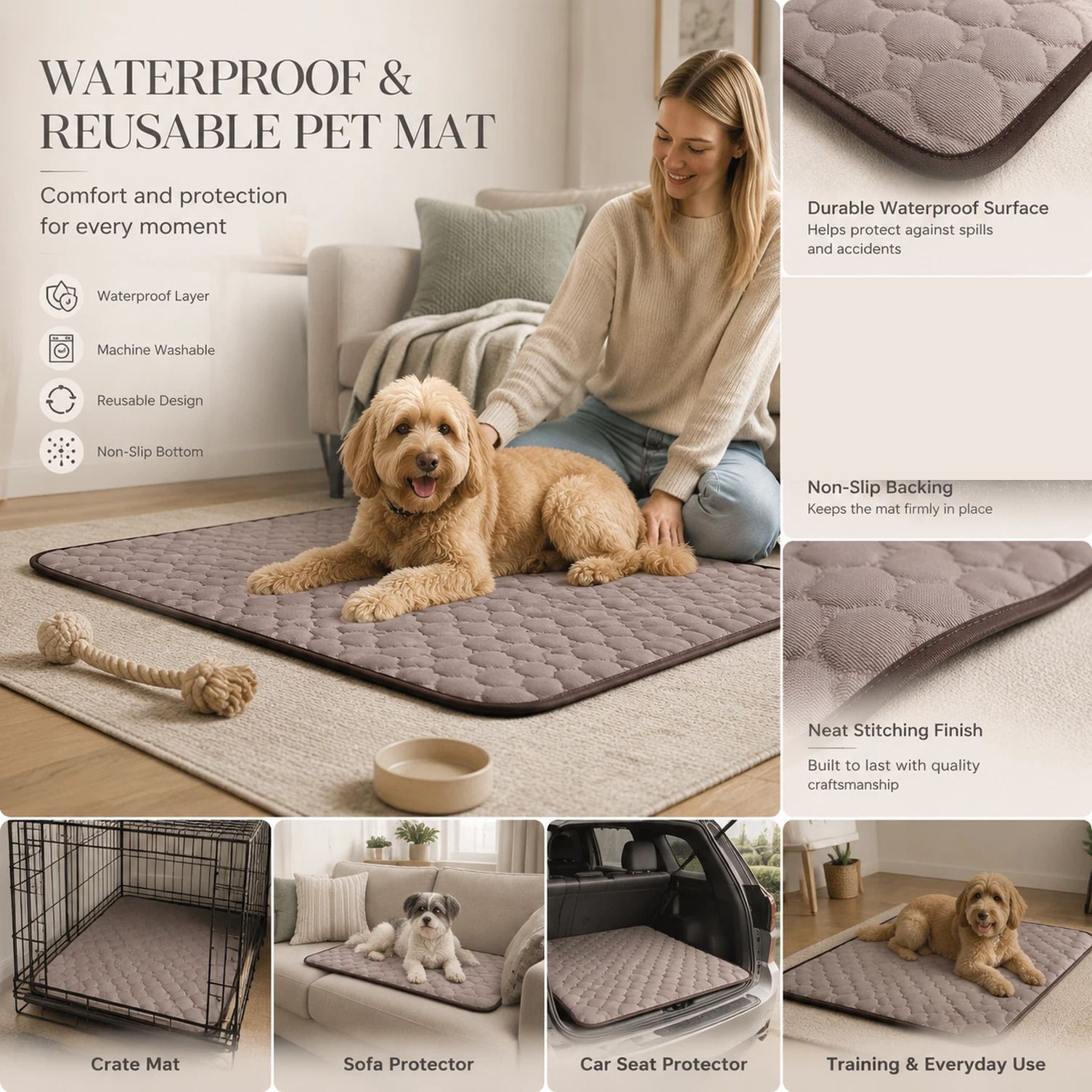 2pcs Coffee Ice Silk Pet Pad, Size S (50 × 40cm)