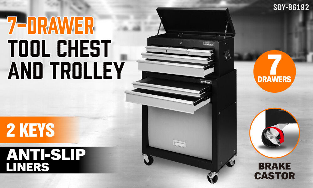 HORUSDY 7 Drawer Tool Box Trolley Cabinet Storage Cart Garage Toolbox Organiser โ image 3