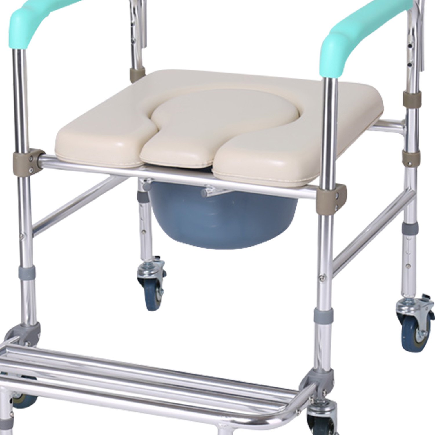 Orthonica Heavy Duty Aluminium Commode Chair with Wheels Castors Footrest & Bucket 136kg Mobile Toilet Chair Aid — image 3
