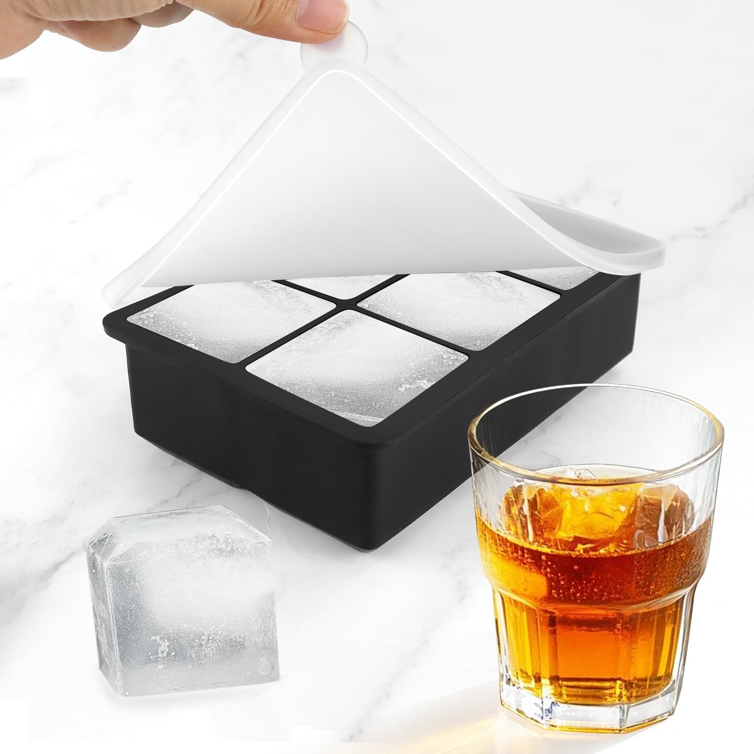 Large Ice Cube Tray with Lids, Big Square Silicone Freezer Mold, 2inch Huge Cubed Ice Maker for Whiskey, Cocktail, Freezing Broth, Rice, Leftovers and More โ image 4