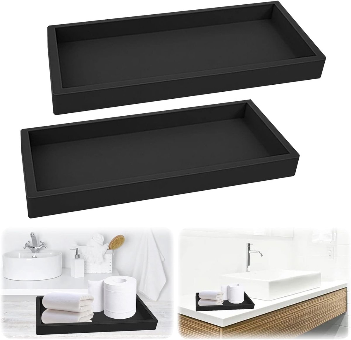 Tray - Set of 2 - Dressing table tray - Bathroom storage tray - Cosmetics storage tray - Bathroom storage box - Suitable for storing candles, soap, towels