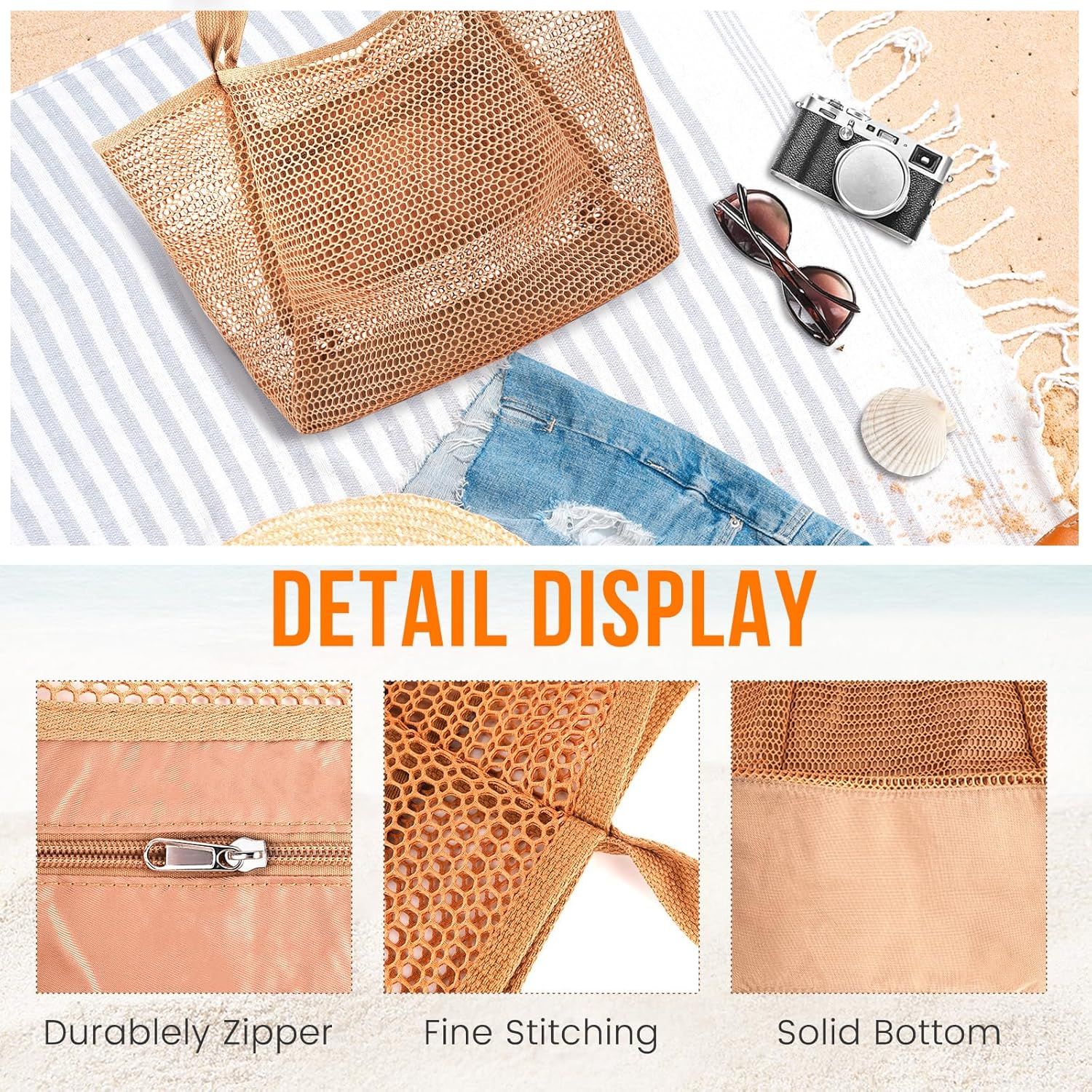Beach Bags or Women, Summer Travel Mesh Tote Bag with Large Inner Pocket, Sandproo Woven Shoulder Handbag — image 6