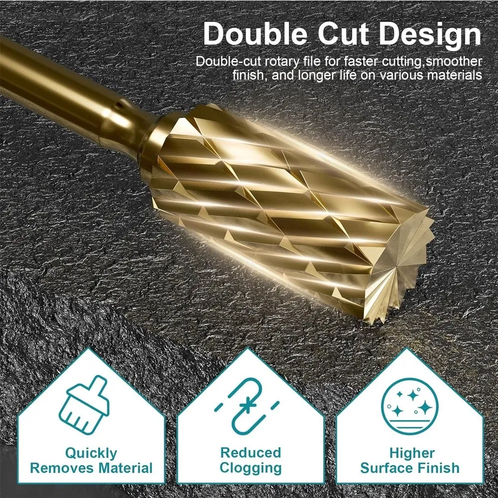 10Pc Titanium Gold Carbide Burr Set 1/4" Hex Quick Change Shank Die Grinding Bit — image 5