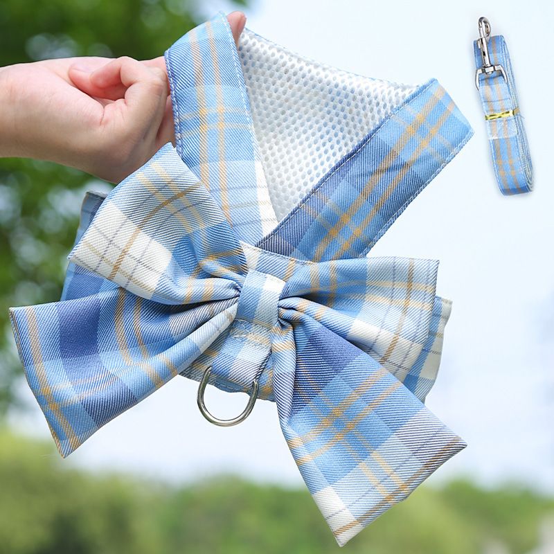 Plaid Pet Dog Cat Vest Harness with Skirt 273 Vest Traction Sky Blue XL (pet 5.50 kg-7.00 kg recommended)
