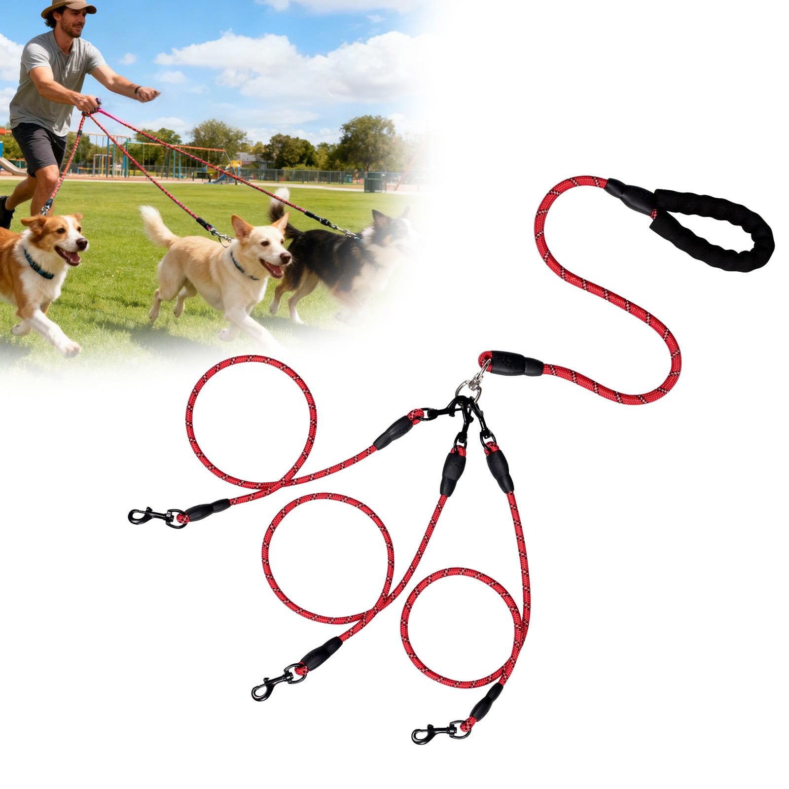 3 Dog Leash No Tangle, Heavy Duty Multiple Dog Lead Shock Absorbing Bungee, Triple Bungee Leash, Reflective Dog Leash Free Multi Pet Walking Rope with โ image 2