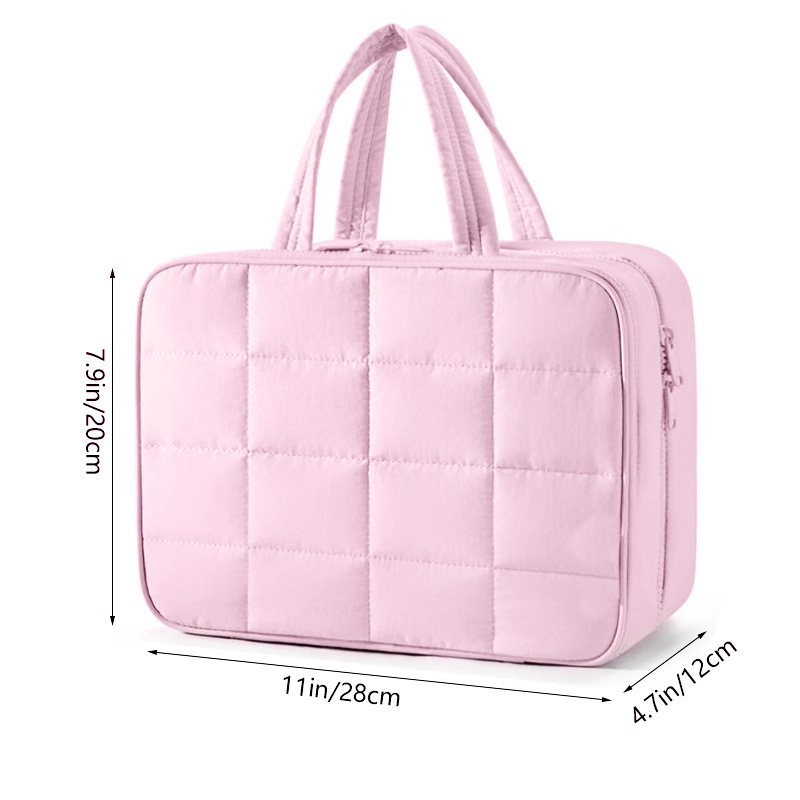 Size M Beige Quilted Hanging Toiletry Bag with Jewelry Organizer - Travel Cosmetic Case(28*12*20) — image 3