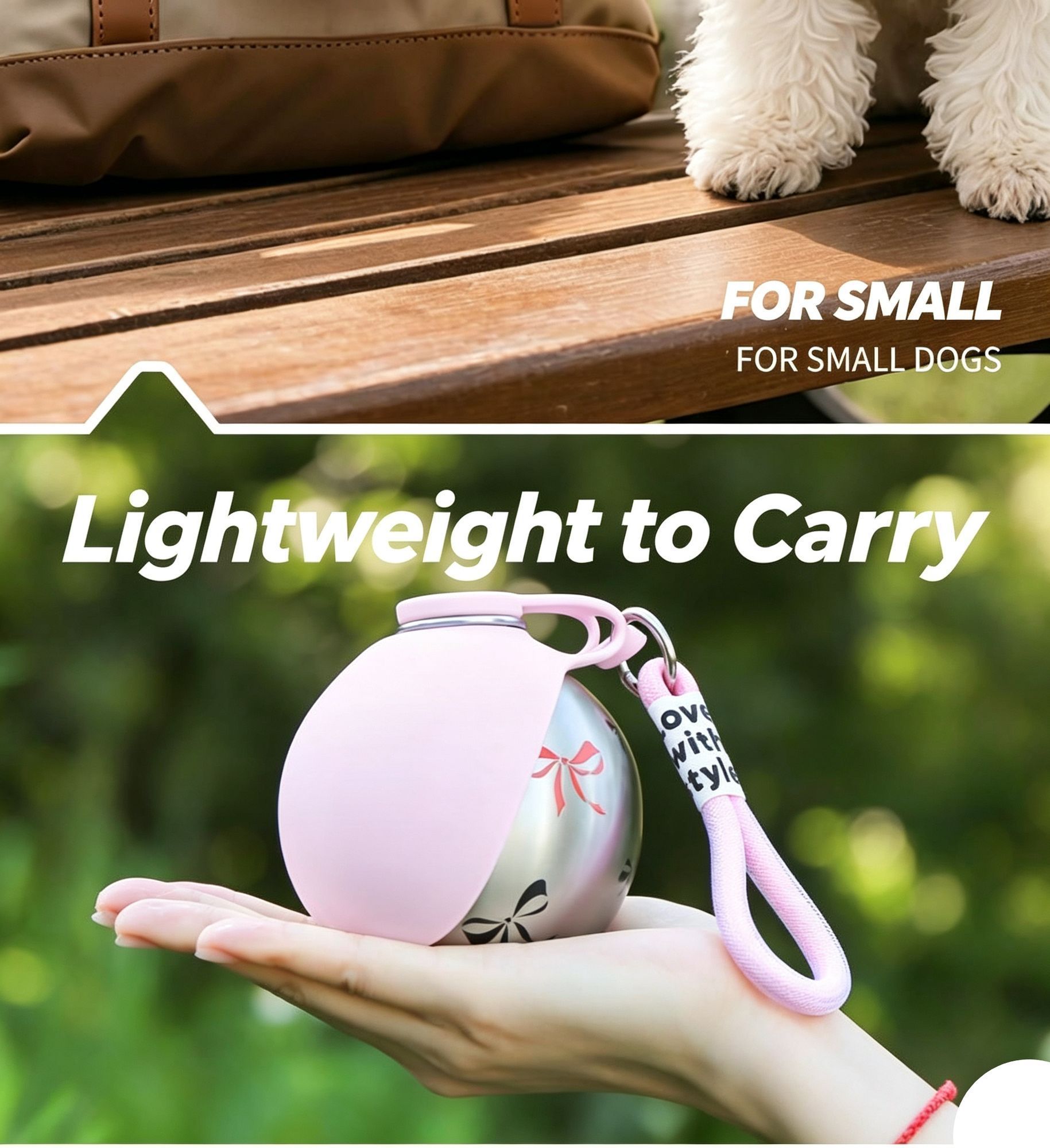 304 Stainless Steel Outdoor Pet Water Bottle, Tiffany Blue Printed Water Container With Black Lanyard, Collapsible Silicone Dog Bowl, Portable ā image 5