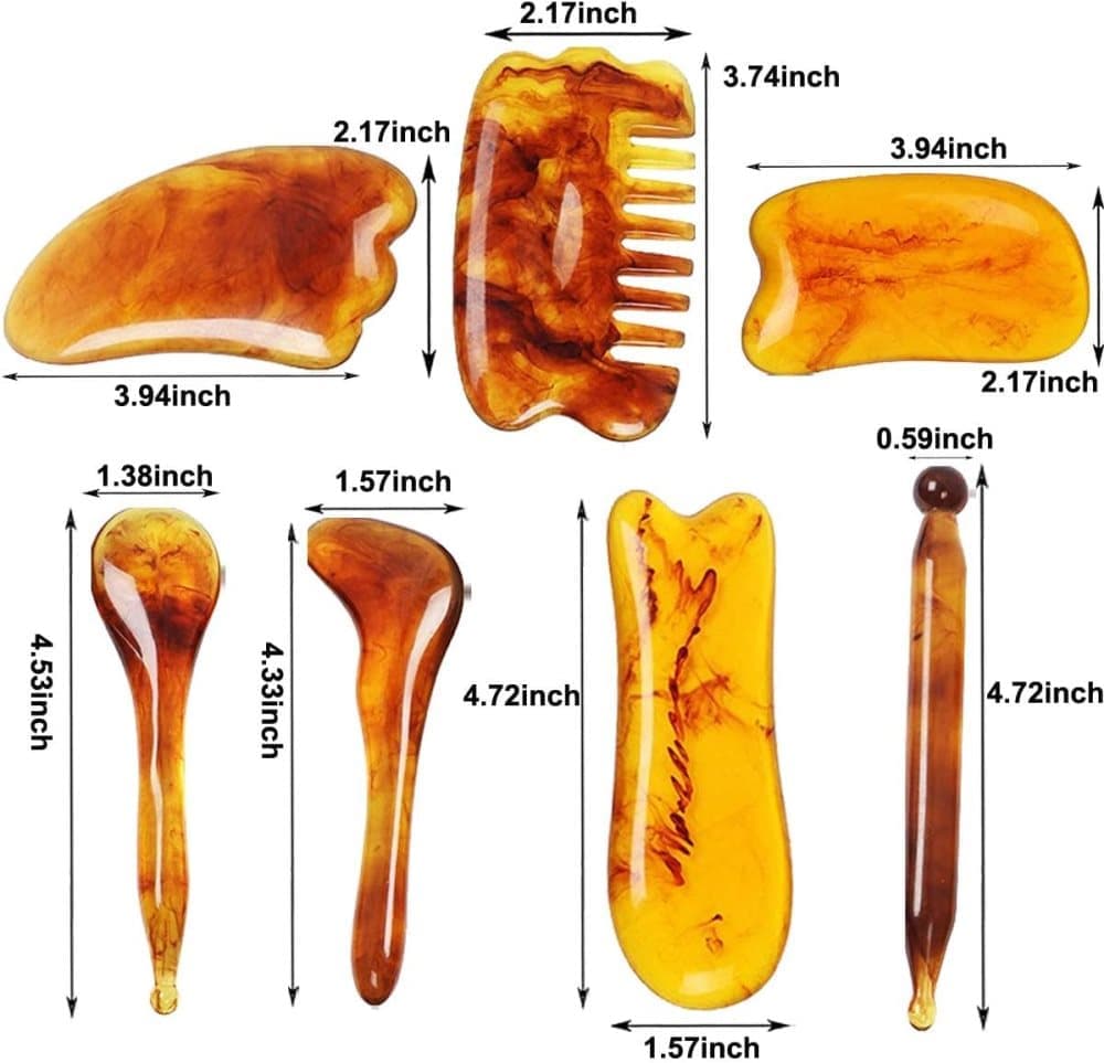 7-piece Gua Sha Set, Resin Facial and Body Massage Tool for Face Legs Back, Gold — image 2