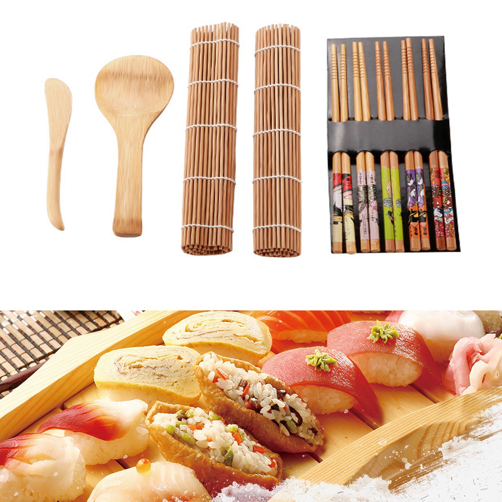 13Pcs/set Bamboo Sushi Making Kit Family Office Party Homemade Sushi Gadget For Food Lovers β image 2
