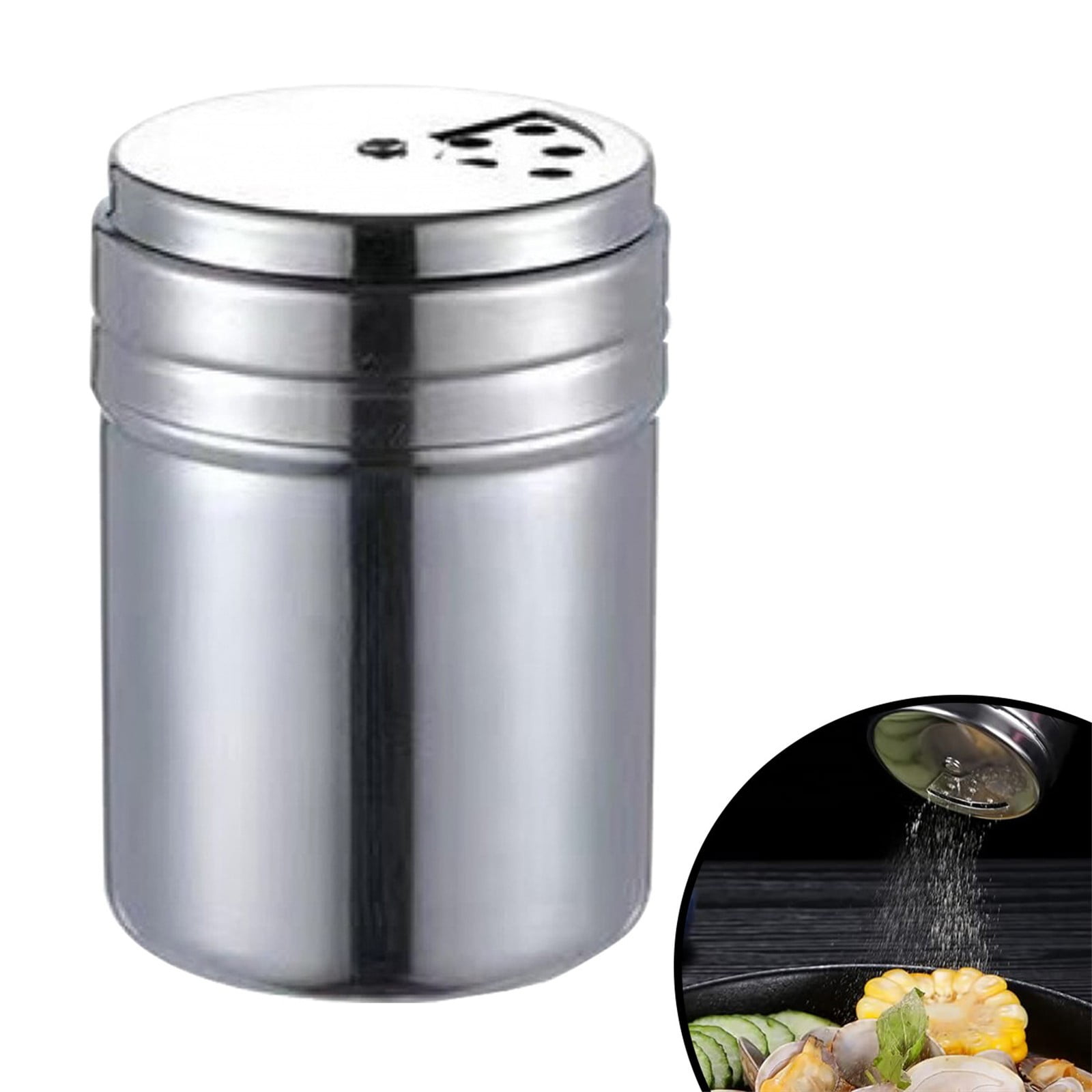 2Pcs Salt and Pepper Shakers, Stainless Steel Shaker for Salt Powder Sugar Cinnamon Pepper, Spice Dispenser with Adjustable Pour Holes, Silver Z3-B β image 2