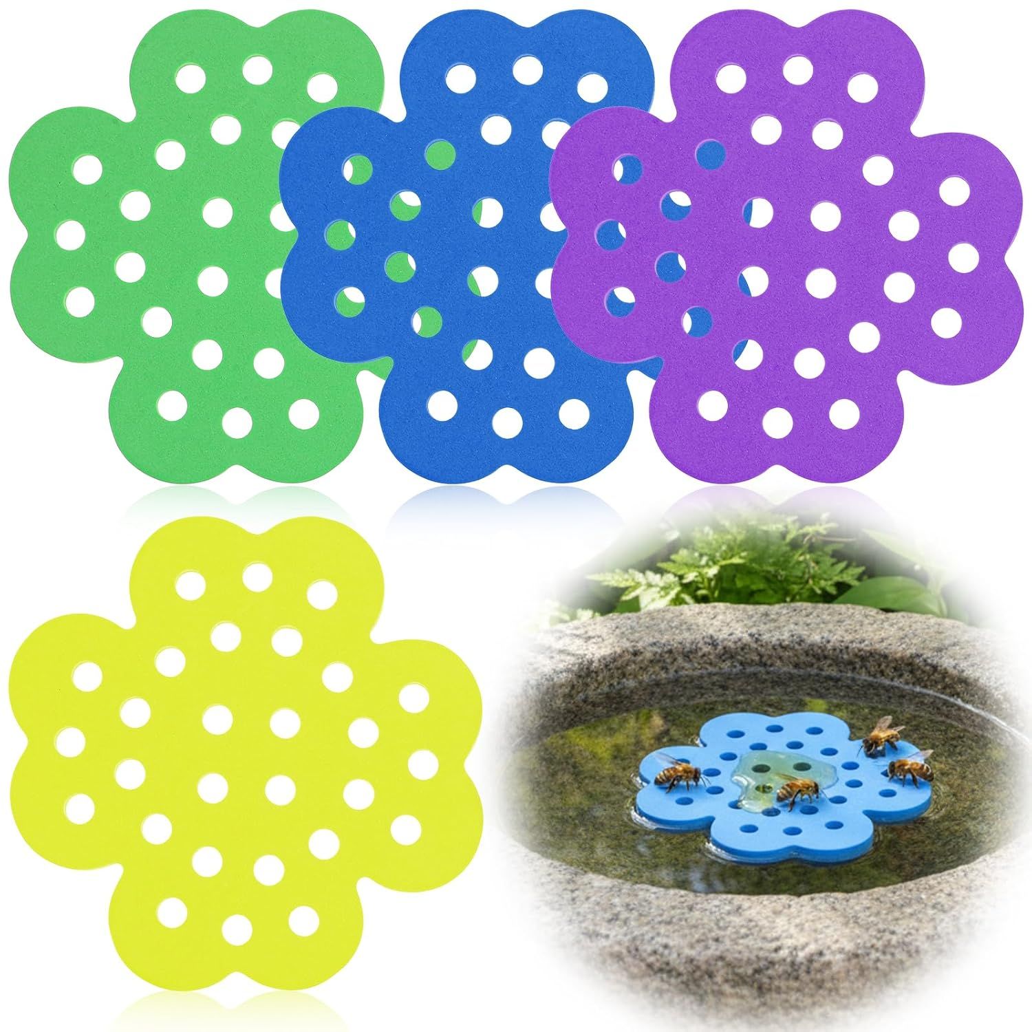 4 Pack Floating Bee Watering Station for Garden, 5.51 Inch Eva Foam Floating Bee Island, Butterfly and Bee Baths, Outdoor Honeybee Feeder for Feeding Thirsty