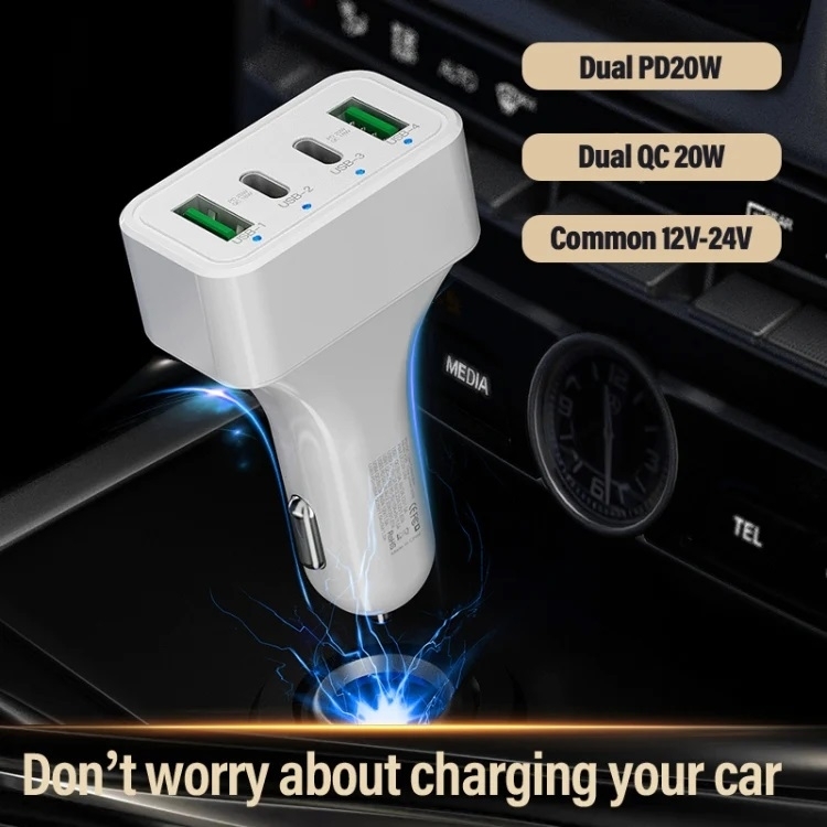 4-Port Car Charger (2 Ports PD + 2 Ports QC3.0 ) White — image 4