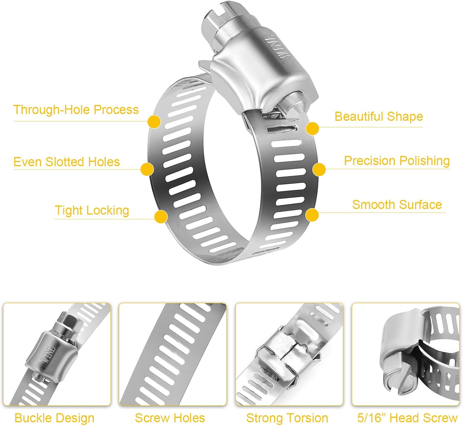 Stainless Steel Hose Clamps - 16 Pack Worm Gear Drive Hose Clamps SAE 16 Clamping Range 3/4 Inch to 1-1/2 Inch (19mm-38mm) for Automotive Plumbing, 3/4'', 1'' — image 4