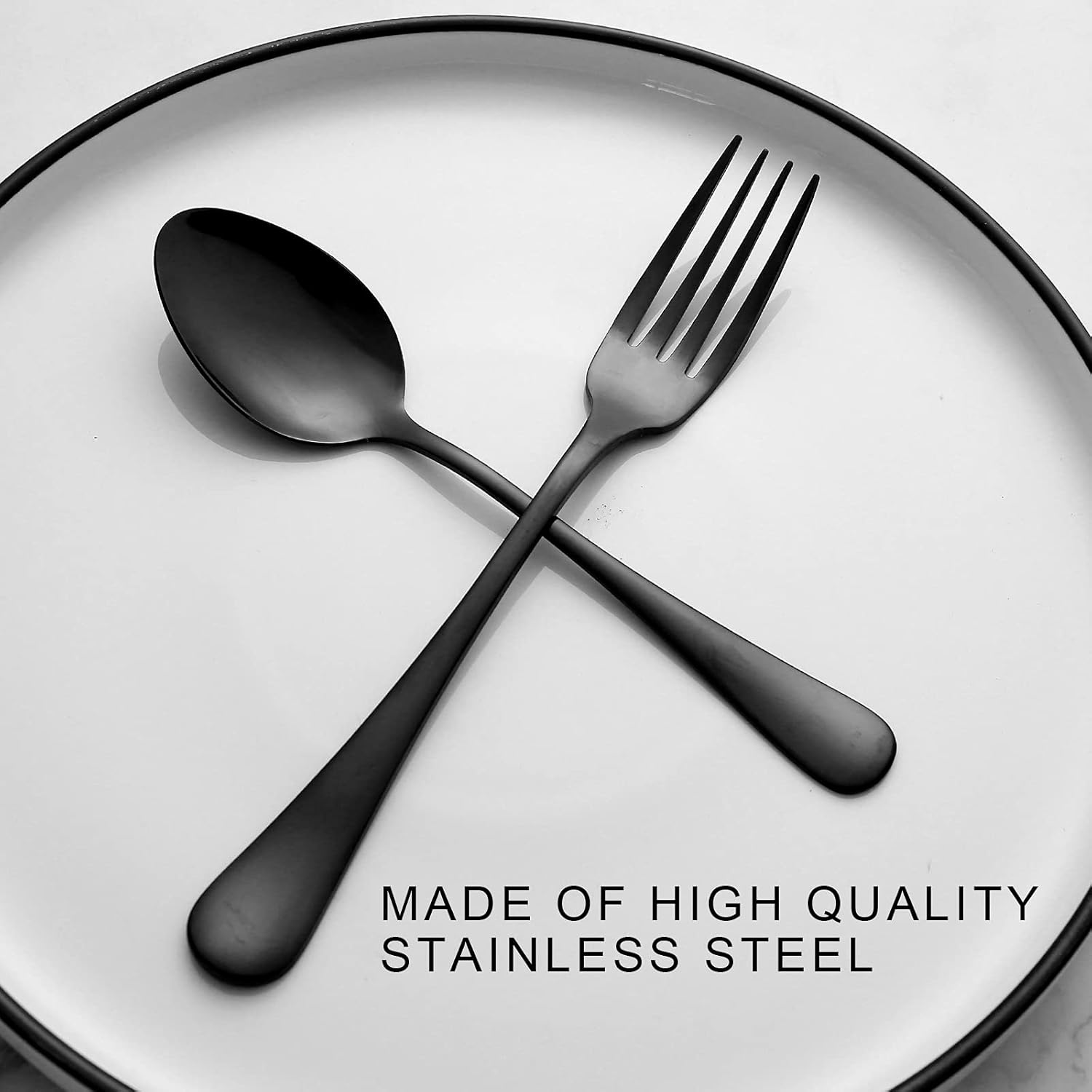 Set of 12, Stainless Steel Dinner Forks and Spoons Silverware Set, Heavy-Duty Forks (8 Inch) and Spoons (6.7 Inch) Cutlery Set, Dishwasher Safe (Black) โ image 4