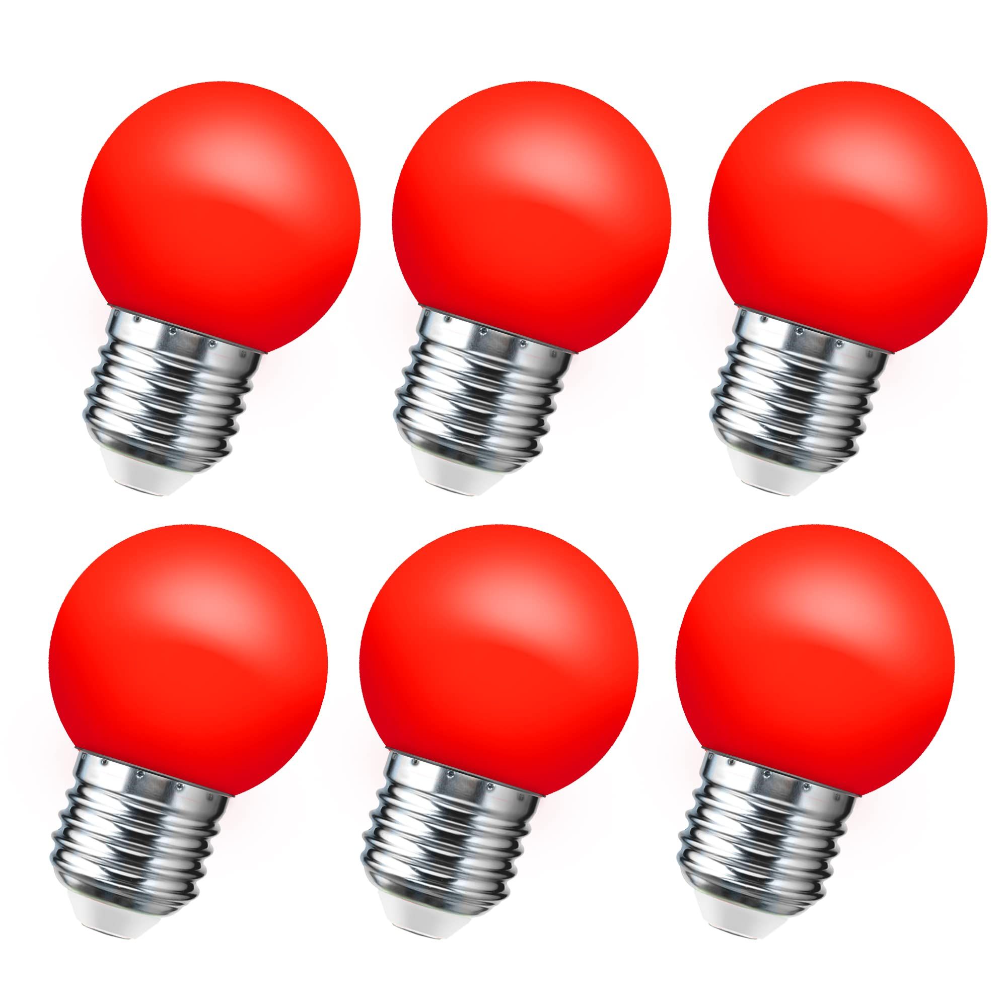 Red Light Bulb 5W Colored Night Lights, Porch, Holiday String Fairy Mood Lights Decor,Easy to install Various Applications 6 Pack