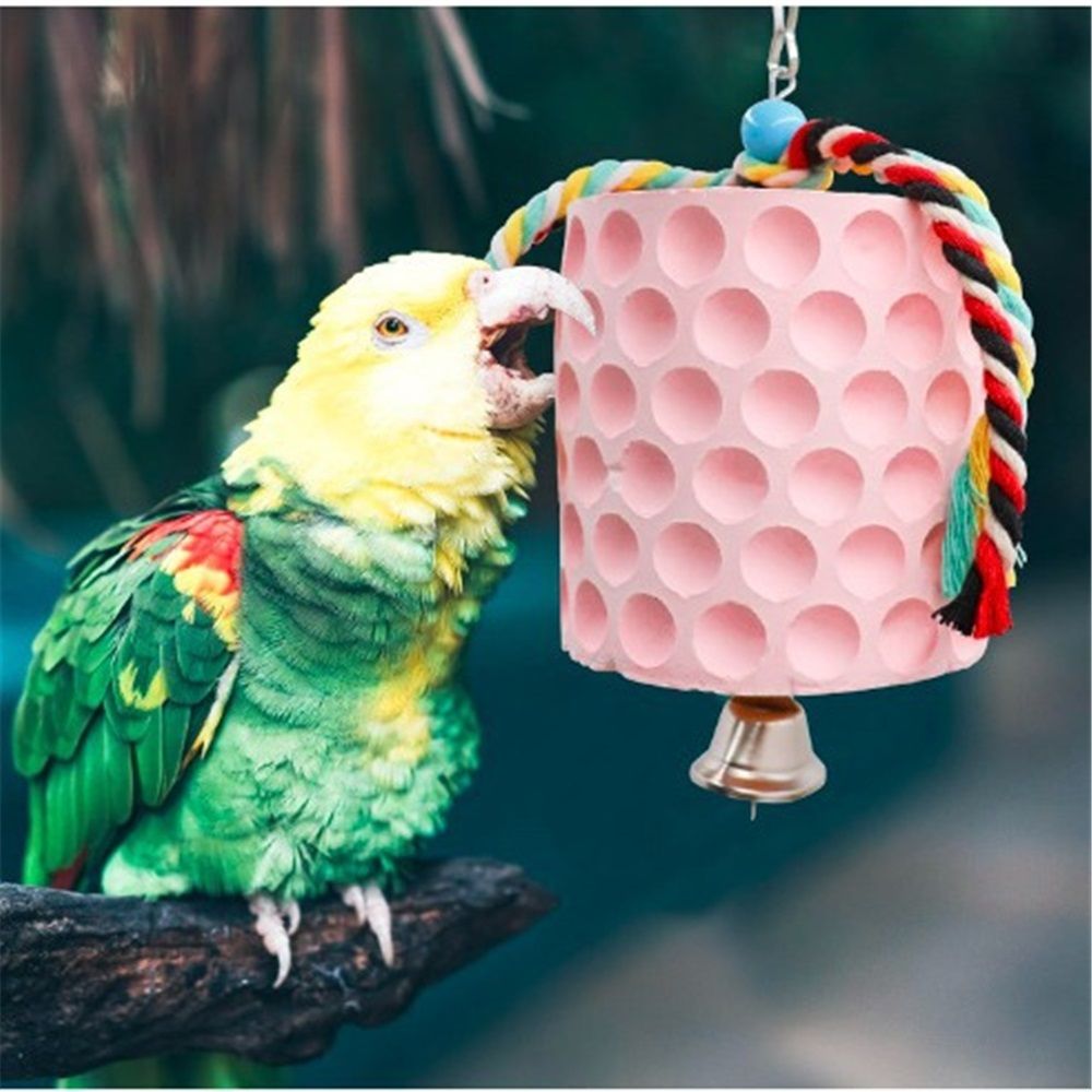 Bird chewing toys, parrot beak grinding calcium stones, with bells, birdcage accessories, parrot cub, hamster, Totoro cage toys(Pink) — image 4