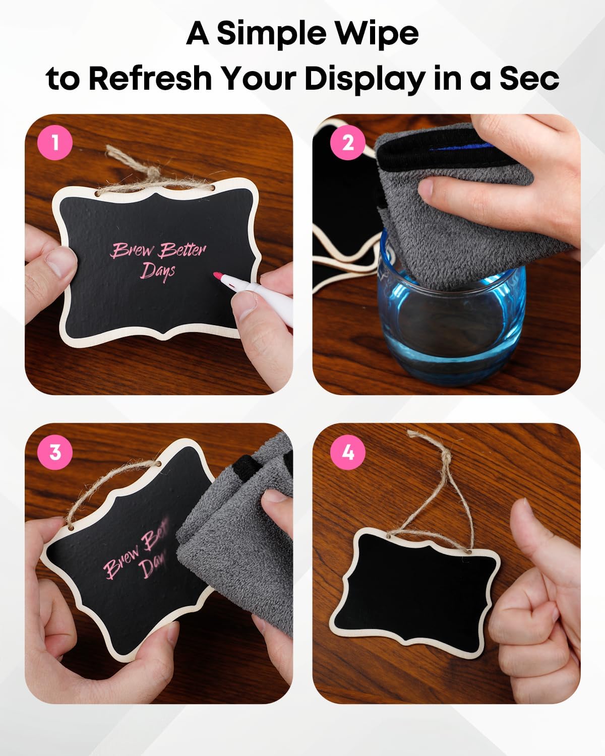 24 Pack Mini Chalkboard Signs for Food, Small Chalkboard Signs with Strings Chalk Markers & Replacement Stickers, Hanging Chalkboards Sign Reusable Wooden Food β image 5