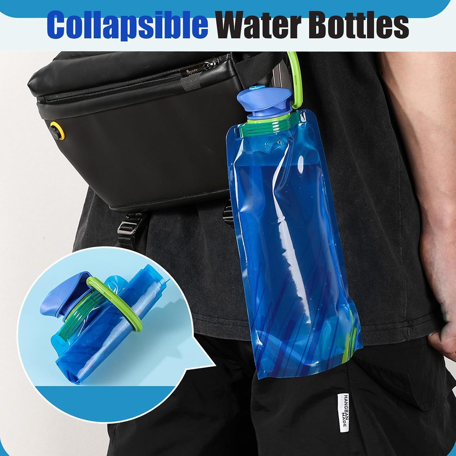 4 Pack Collapsible Water Bottles for Travel – 24oz Foldable Water Bottle with Leakproof Lid, Food-Grade Silicone Portable Reusable BPA-Free Water Bottle for — image 3