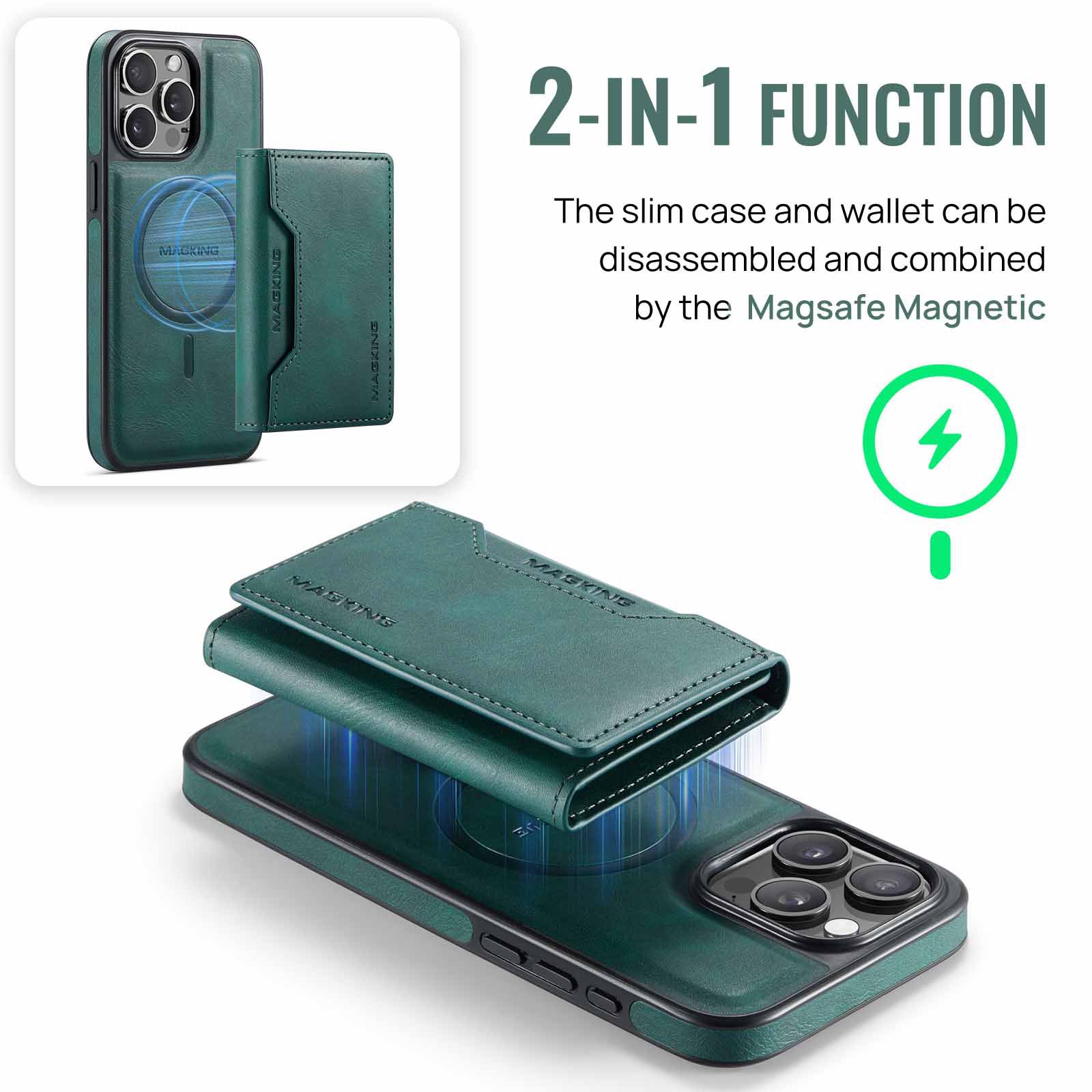 Green Premium MagSafe Wallet Case for iPhone 16 Pro Max - Detachable PU Leather Magnetic Card Holder โ image 6