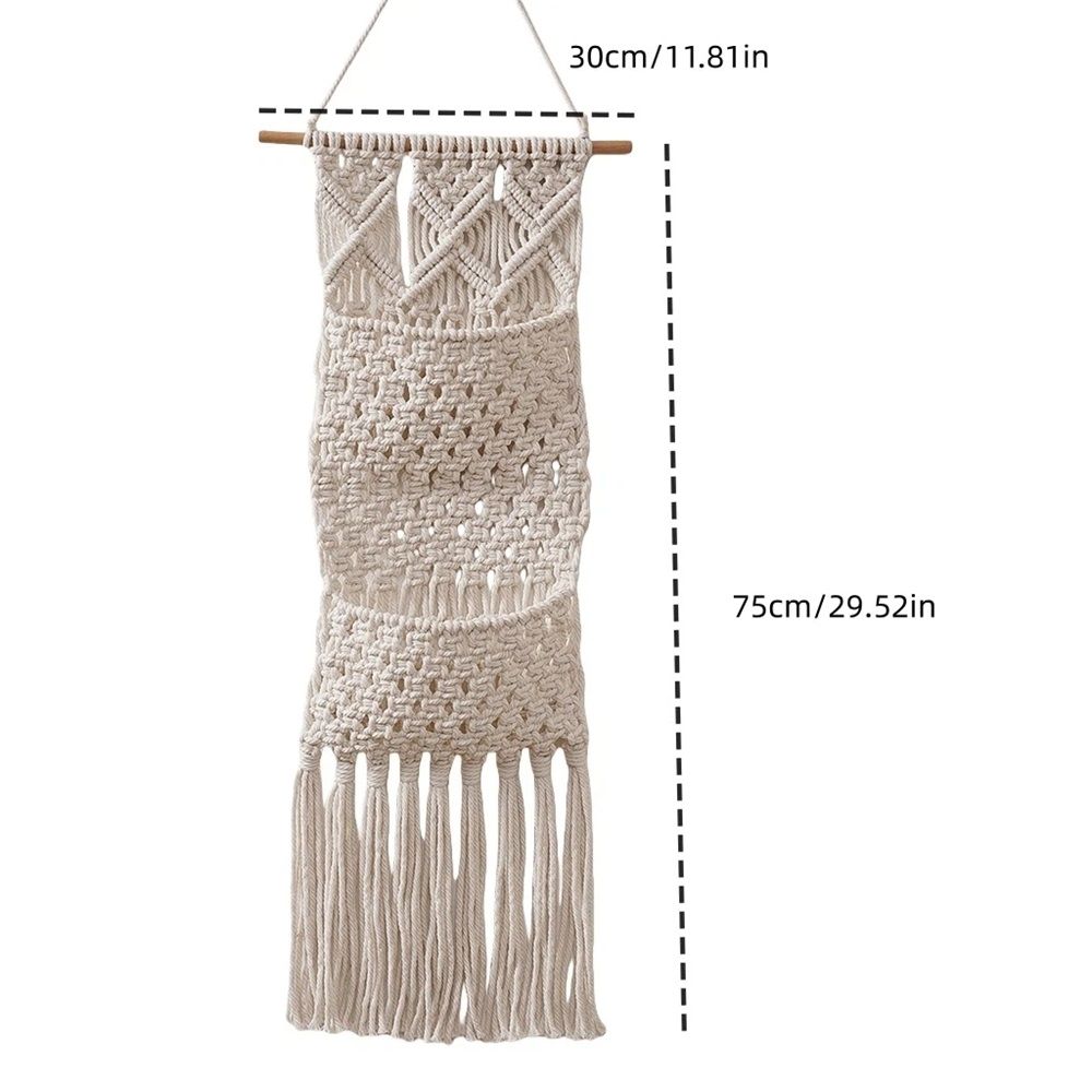 2 Tier Hanging Basket, Hanging Basket for Fruit and Vegetable Storage, Cotton Rope Woven Baskets for Kitchen, Decorative Boho Decor Hanging Plant Holder — image 4