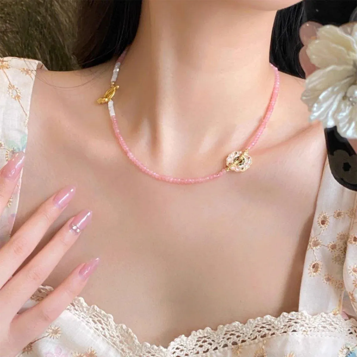 New-Chinese Coloured Flower Beaded Necklace and Earrings Set Fashion Jewelry - Earrings โ image 5