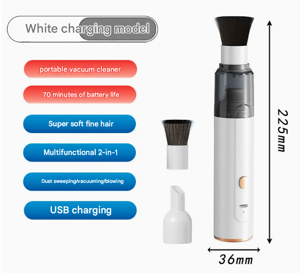 White Cordless Dust Buster Vacuum Cleaner- Cordless Mini Dust Cleaner with Soft Brush Attachment, USB Rechargeable Desktop and Keyboard Cleaning Tool โ image 2
