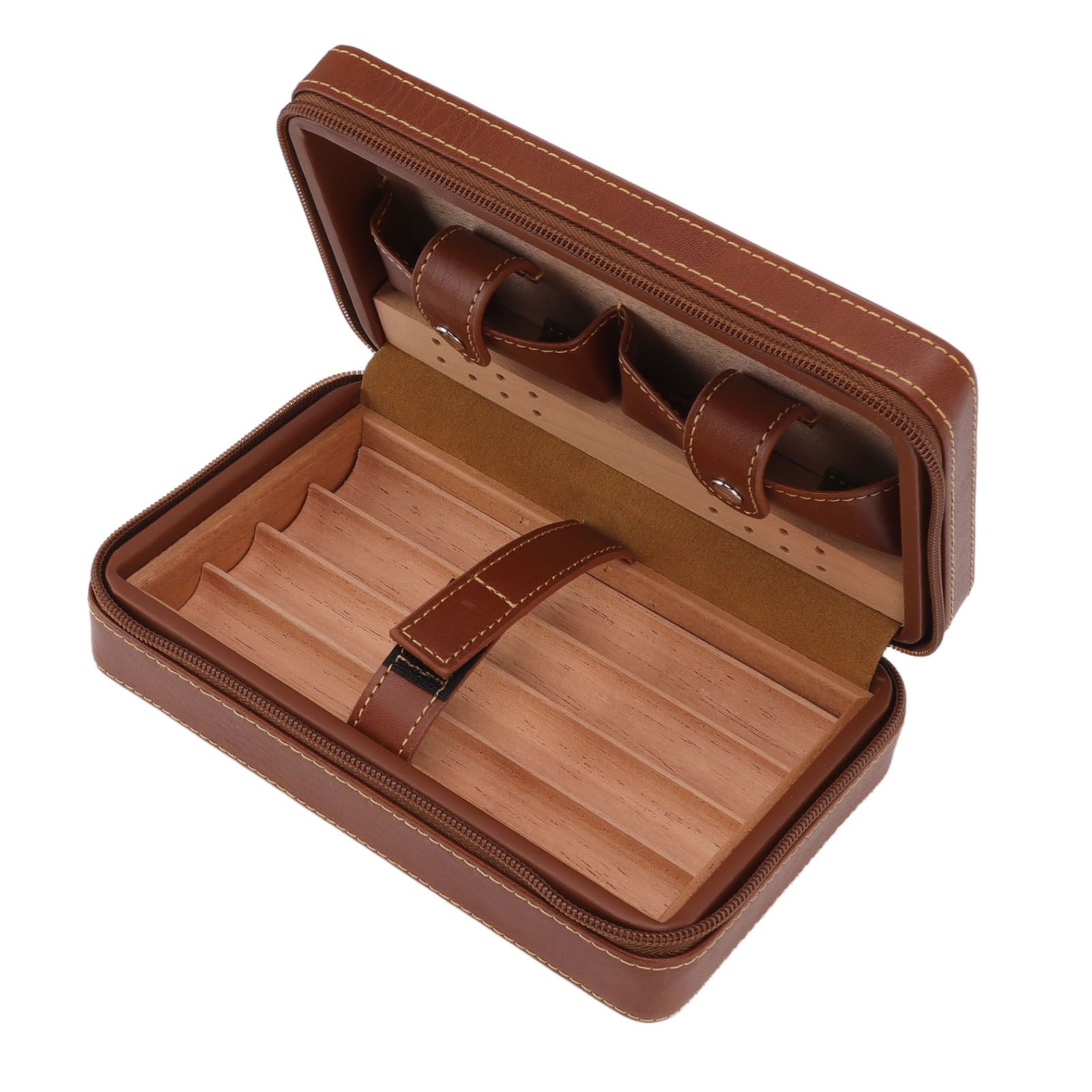 Cigar Humidor Case Brown Portable Cedarwood Lining Humidifier Travel Cigar Box With Storage Bag for Travel — image 3