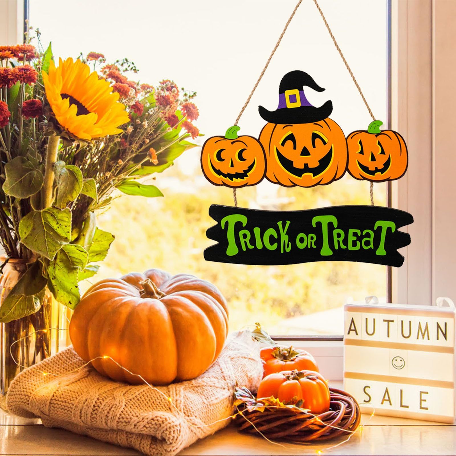 Halloween Wood Hanging Sign Trick or Treat Hanging Sign the Witch is In Hanging Sign Pumpkin Ghost Sign Halloween (Pumpkin) — image 5
