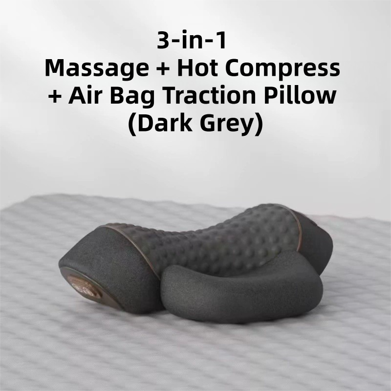 3 in 1 Electric Cervical Neck Massager Pillow (Airbag Traction + Heat Compress + Vibration) - Bone Shped Ergonomic Memory Foam Neck Support Pillow, USB
