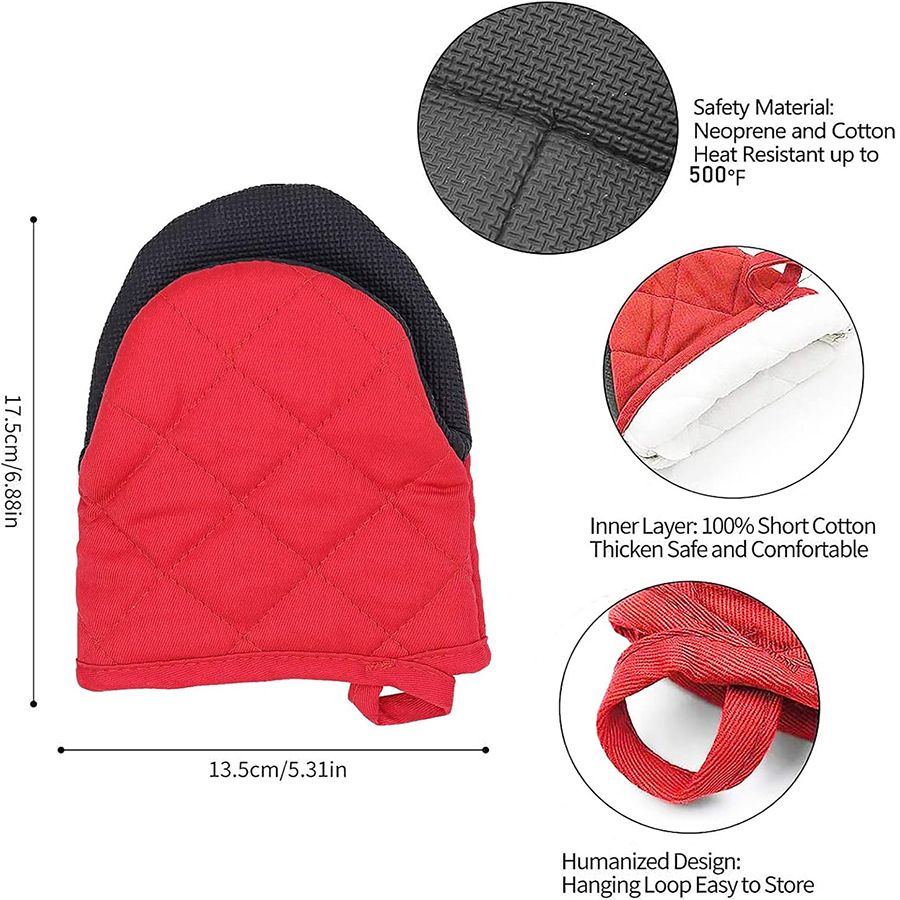 Black Heat Resistant Oven Mitts Set of 2 - Neoprene Cotton Insulated Kitchen Gloves, 500F Heat Protection, Non Slip Silicone Grip for Baking, Cooking โ image 6