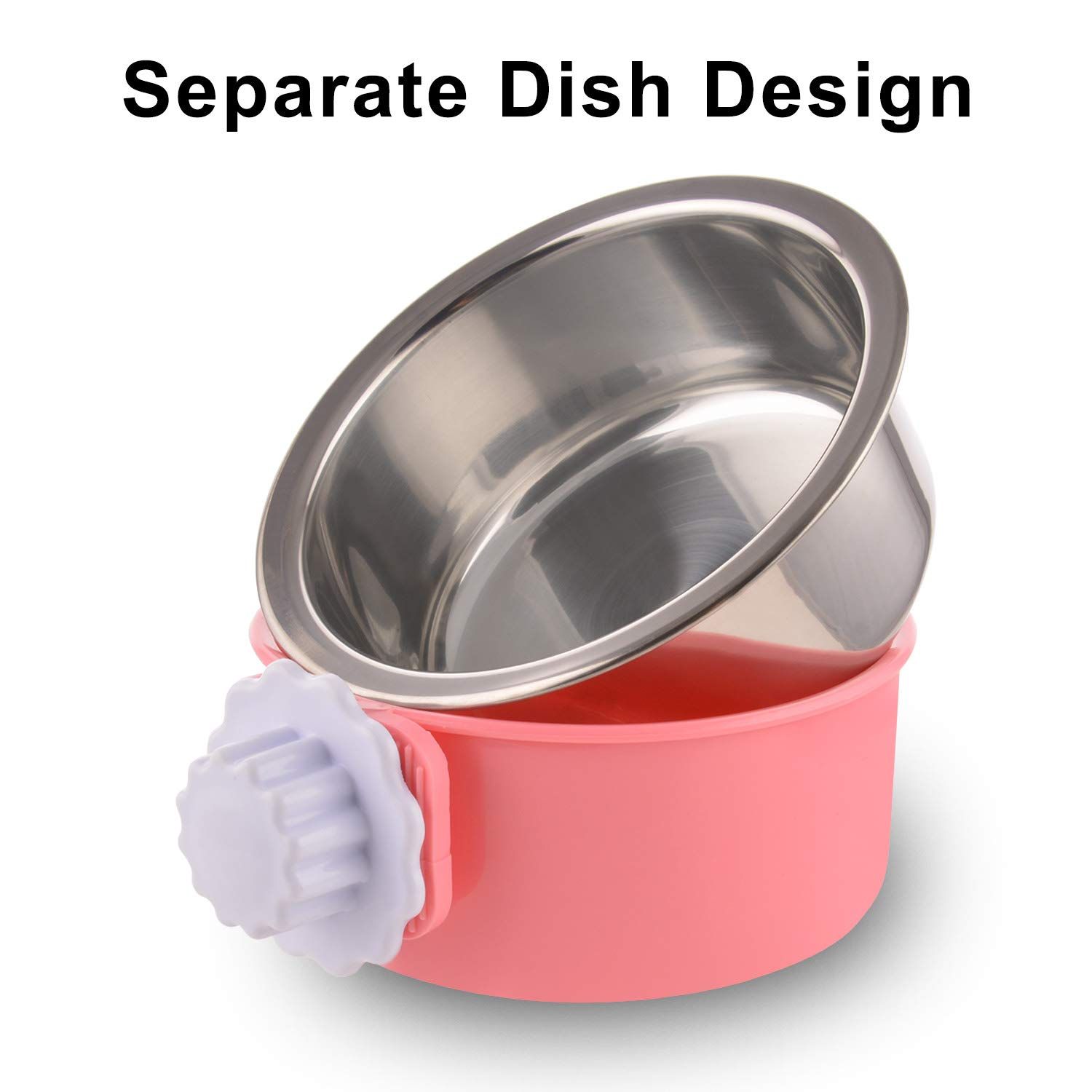 Crate Dog Bowl Removable Stainless Steel Water Food Feeder Bowls Cage Coop Cup for Cat Puppy Bird Pets (Small, Pink) โ image 2
