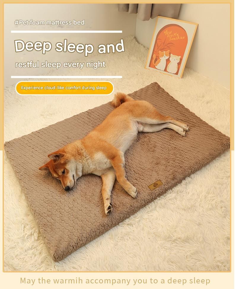 Pink L size Pet Dog Bed Mat - Plush Short Fur Cover with Wave Foam Padding - Washable Removable Cover, Non-Slip Base, Warm Winter Cushion for Dogs and Cats โ image 2