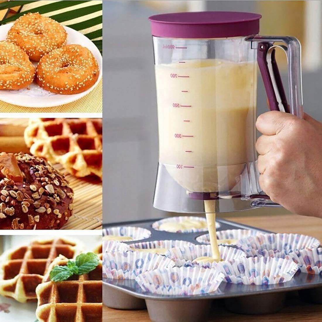 Batter Dispenser with Measuring Marks – 900ml Cake Mix Pourer for Cupcakes, Pancakes, Muffins, Waffles & More (Purple) — image 4