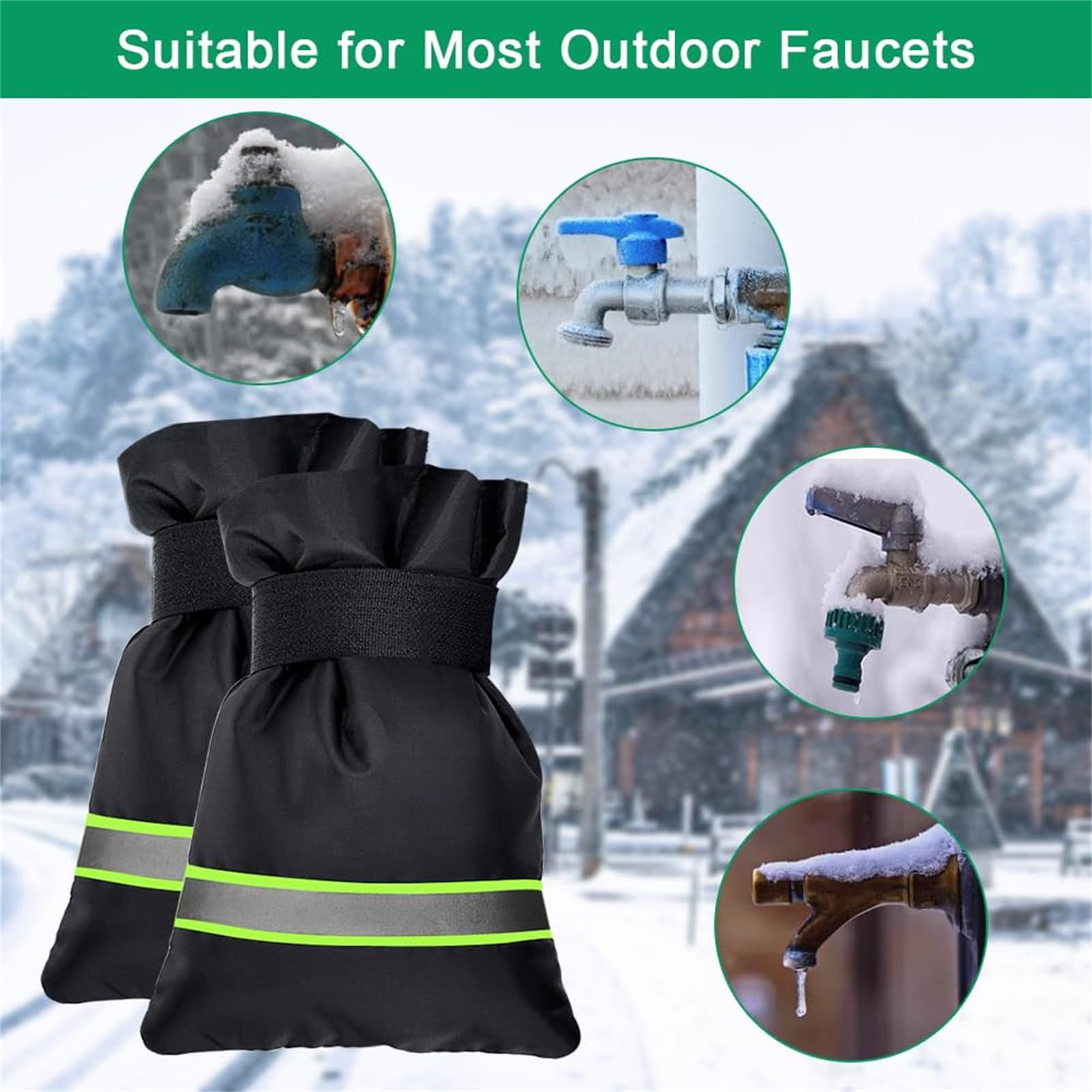 Outdoor Faucet Covers for Winter, 9.8" H x 6.2" W，Outdoor Tap Cover Insulated Protector, Waterproof Thickened Thermal （2pcs） — image 2