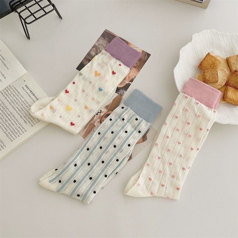 3 Pairs Womens Cute Dots Casual Crew Socks for Summer Spring Autumn Novelty Fun Striped Cotton Dress Socks — image 2