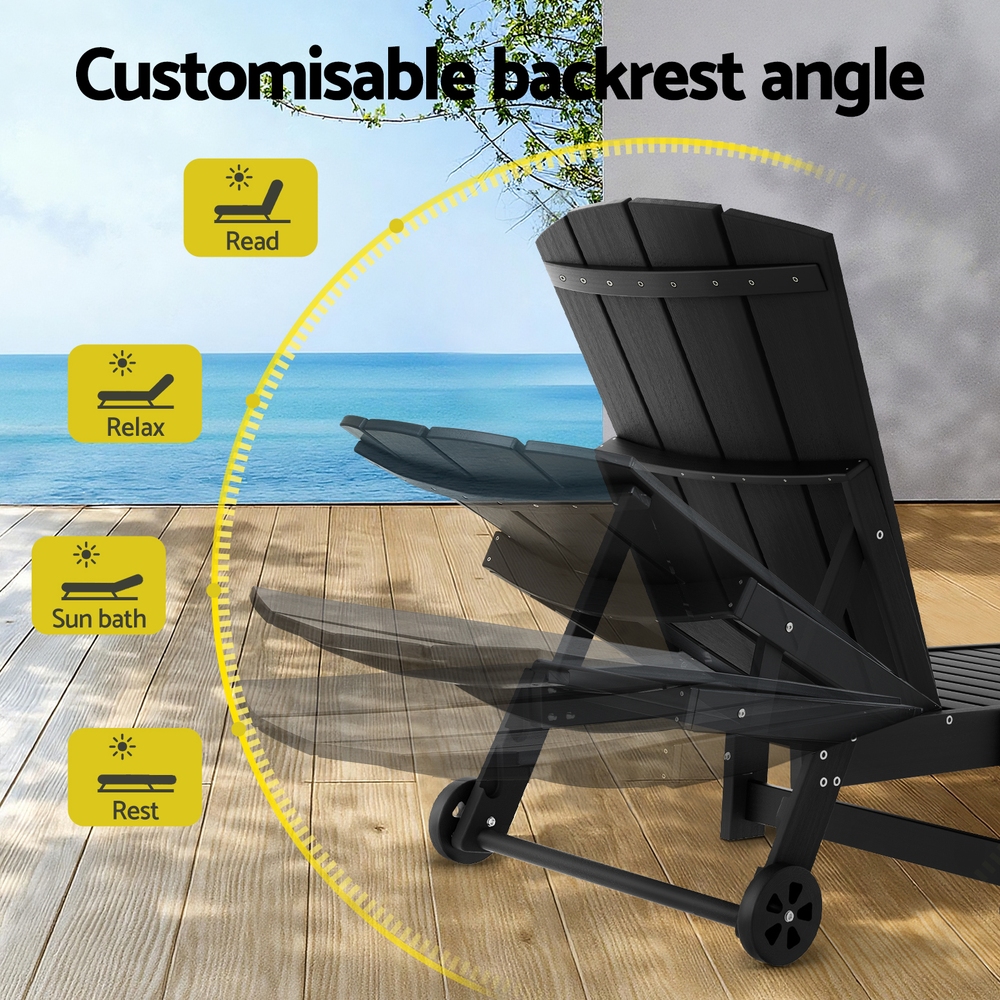 Gardeon Sun Lounge Lounger Table and Chairs Beach Chair HDPE Patio Outdoor Furniture Wheels Black โ image 5