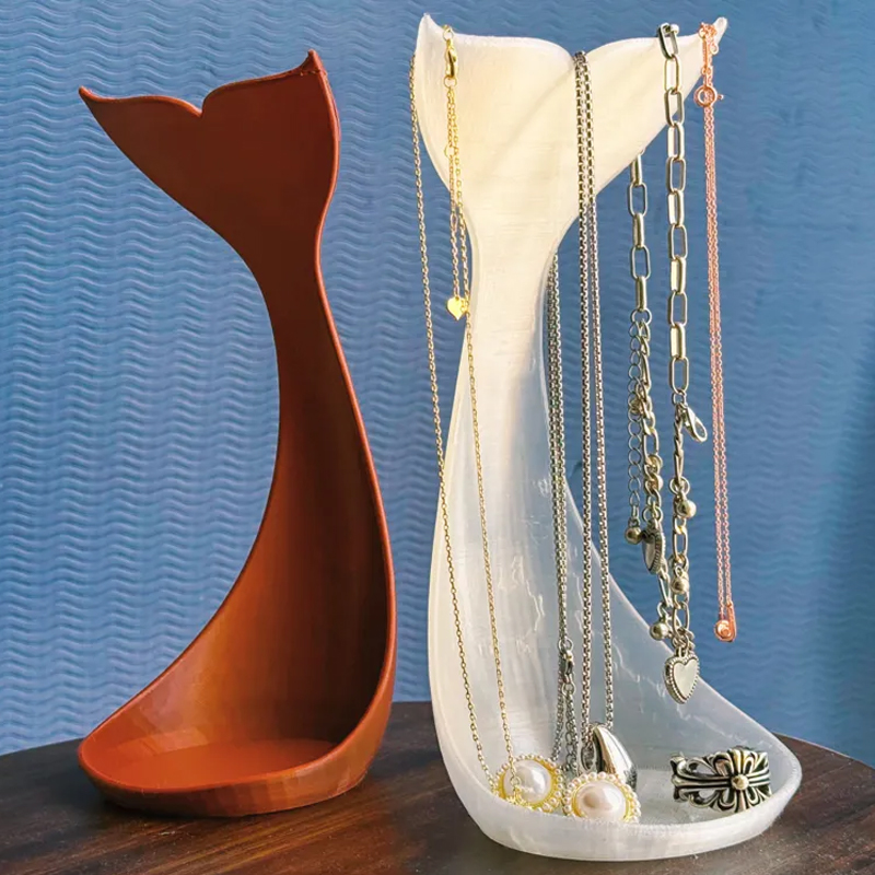 3D printed fishtail jewelry stand, single piece, white silk