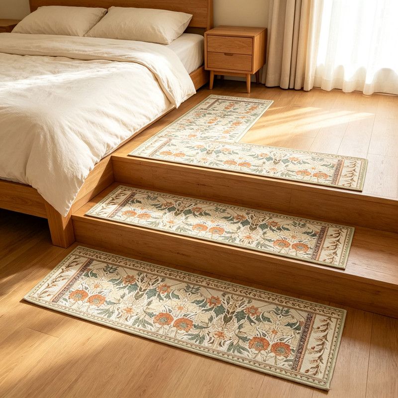 4 Pcs Yellow Vintage Floral Non Slip Stair Treads, Adhesive Carpet Runners for Wooden Steps Pets and Seniors, 8 × 30 in — image 4