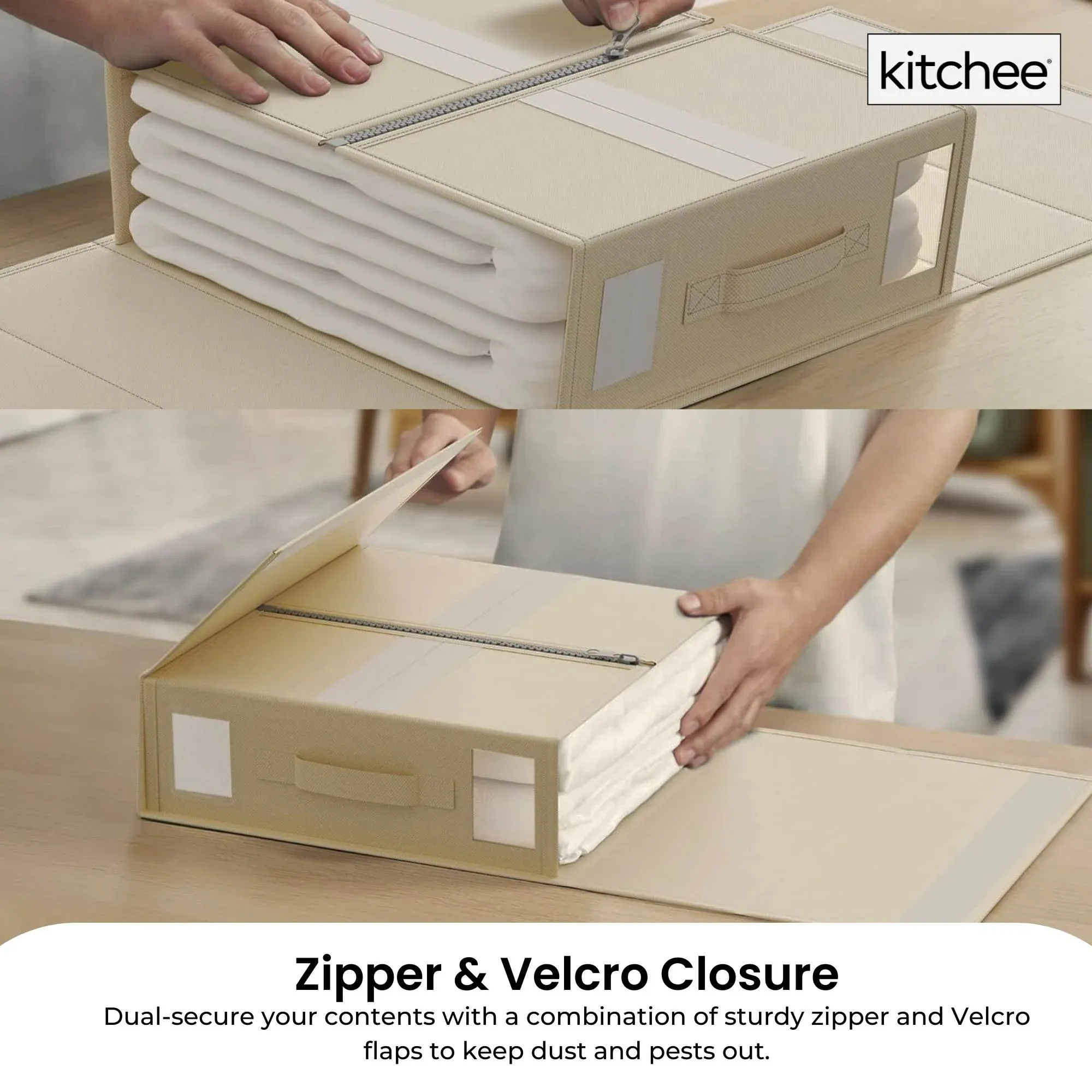 Kitchee 10x Foldable Bed Sheet Storage Box - Linen + Closet Organiser Beige — image 3