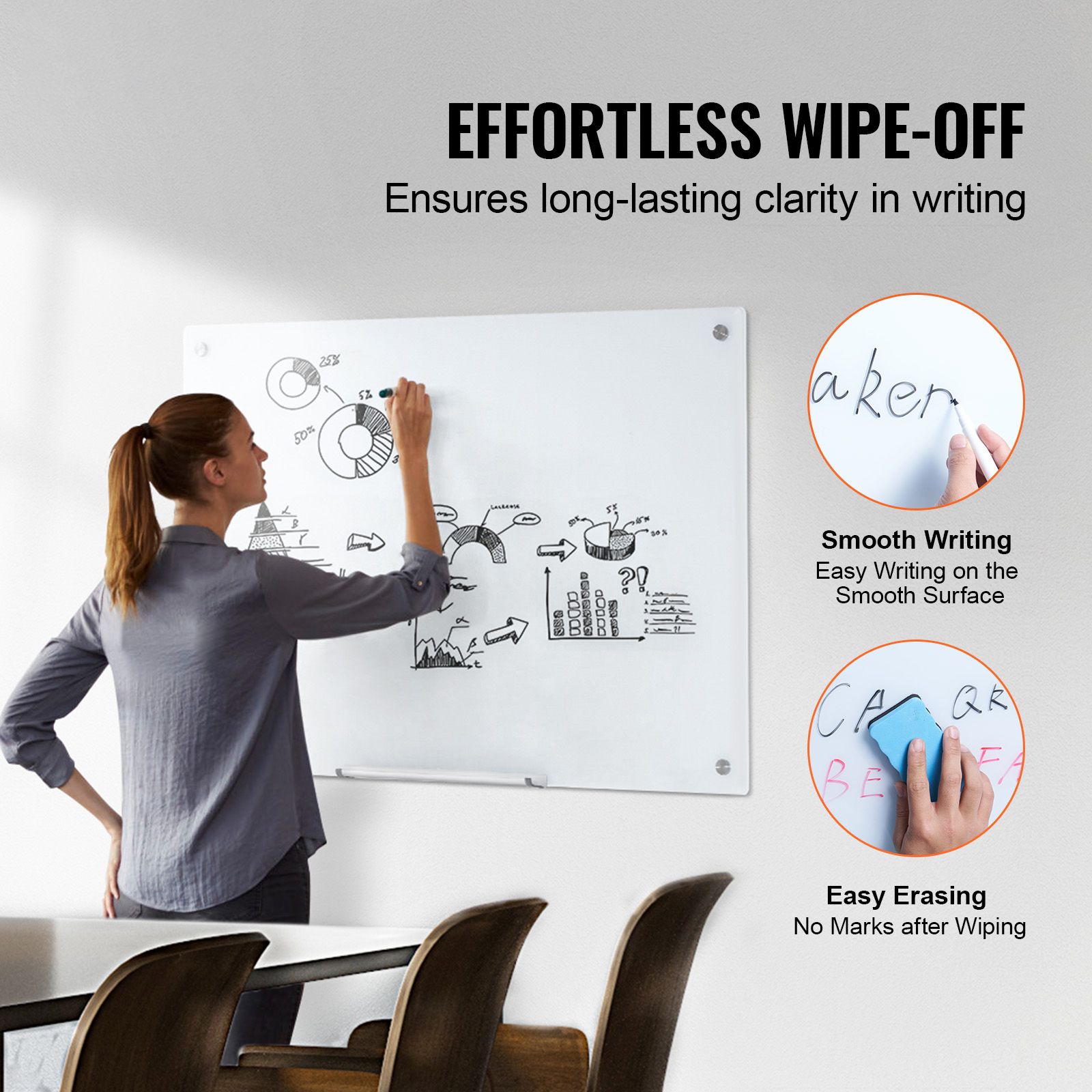 Magnetic Glass Whiteboard, Dry Erase Board 36"x24", Wall-Mounted Large White Glassboard Frameless, with Marker Tray, an Eraser and 2 Markers, White โ image 2