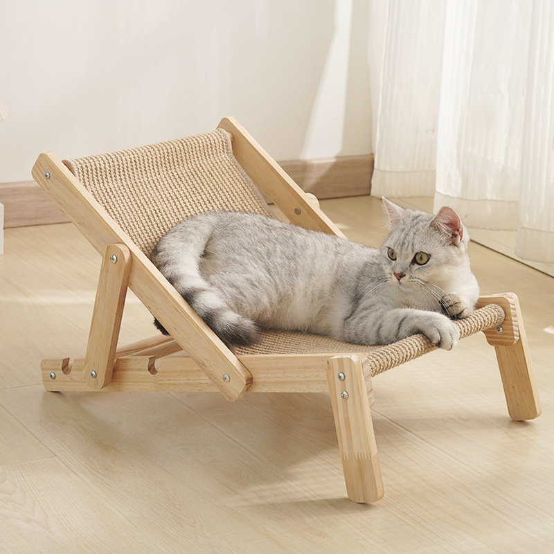 Adjustable Wooden Cat Lounge Chair - Comfortable Woven Hammock for Cats โ image 2