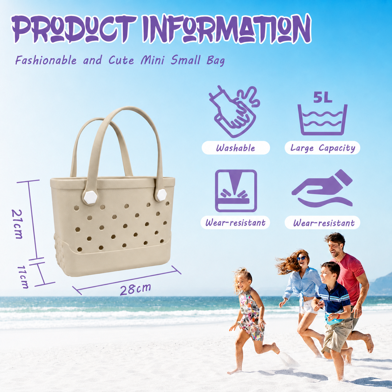Waterproof Hexagon Mesh Beach Bag - Large Capacity Travel Storage Tote for Swimwear Towel Sunglasses - Apricot Small 28x21x11cm โ image 6
