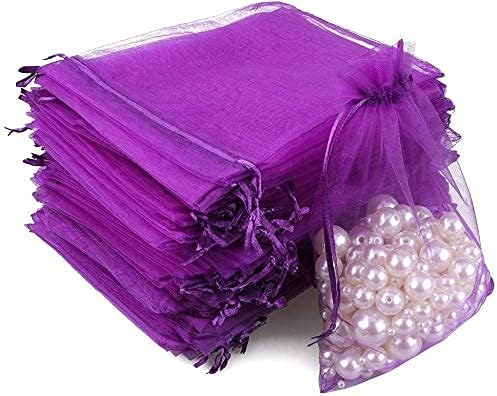 Purple Organza Bags 4x6 in, 100PCS Drawstring Organza Bags, Sheer Mesh Jewelry Pouches, Lavender Wedding Party Festival Gift Bag Candy Pouches for Mother's — image 4