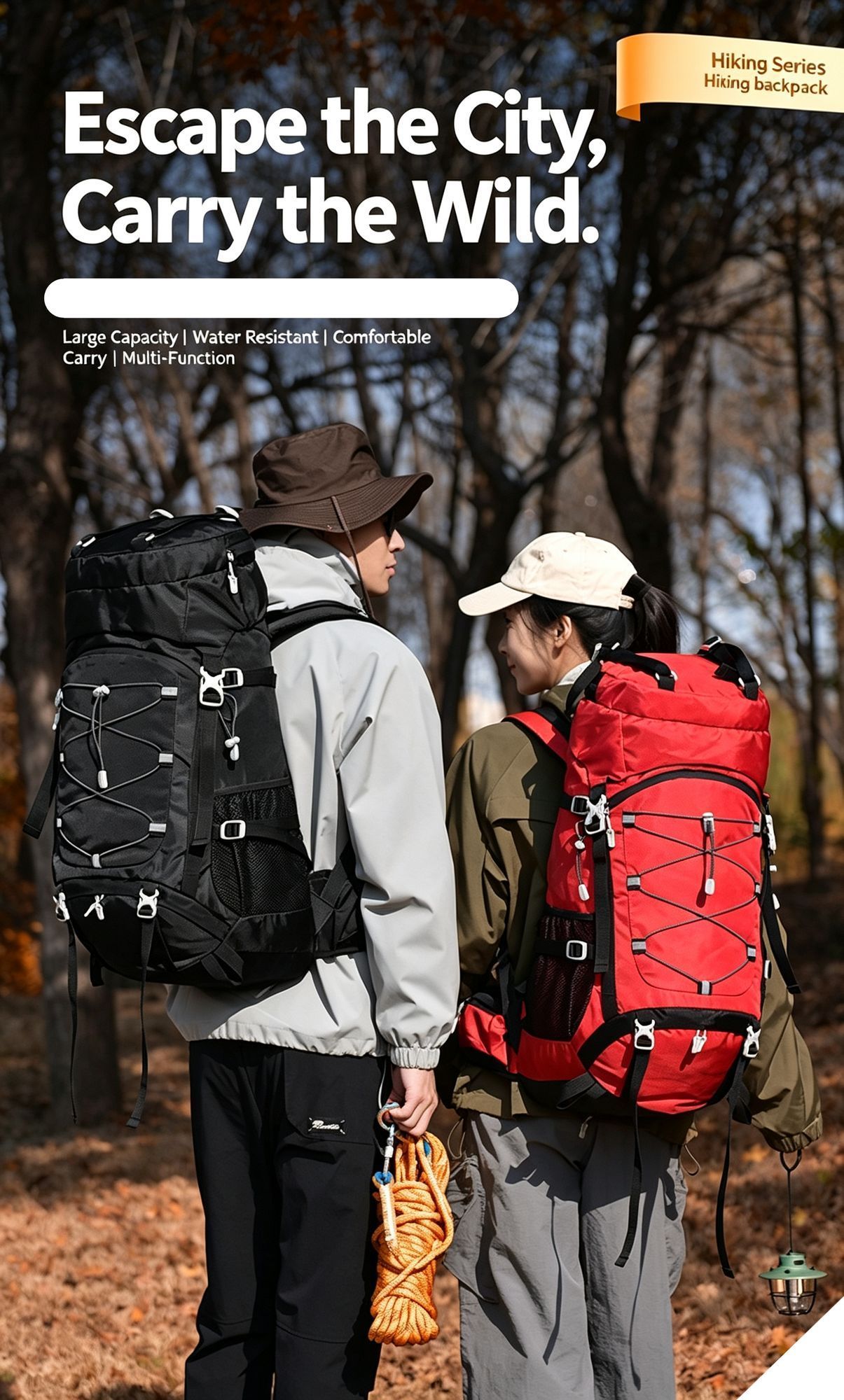 Spacious Nylon Trekking Rucksack 60L Orange,Expandable Backpack With Rain Cover,Suitable for Camping Hiking & Weekend Trip,Christmas Halloween Outdoor Activity — image 2