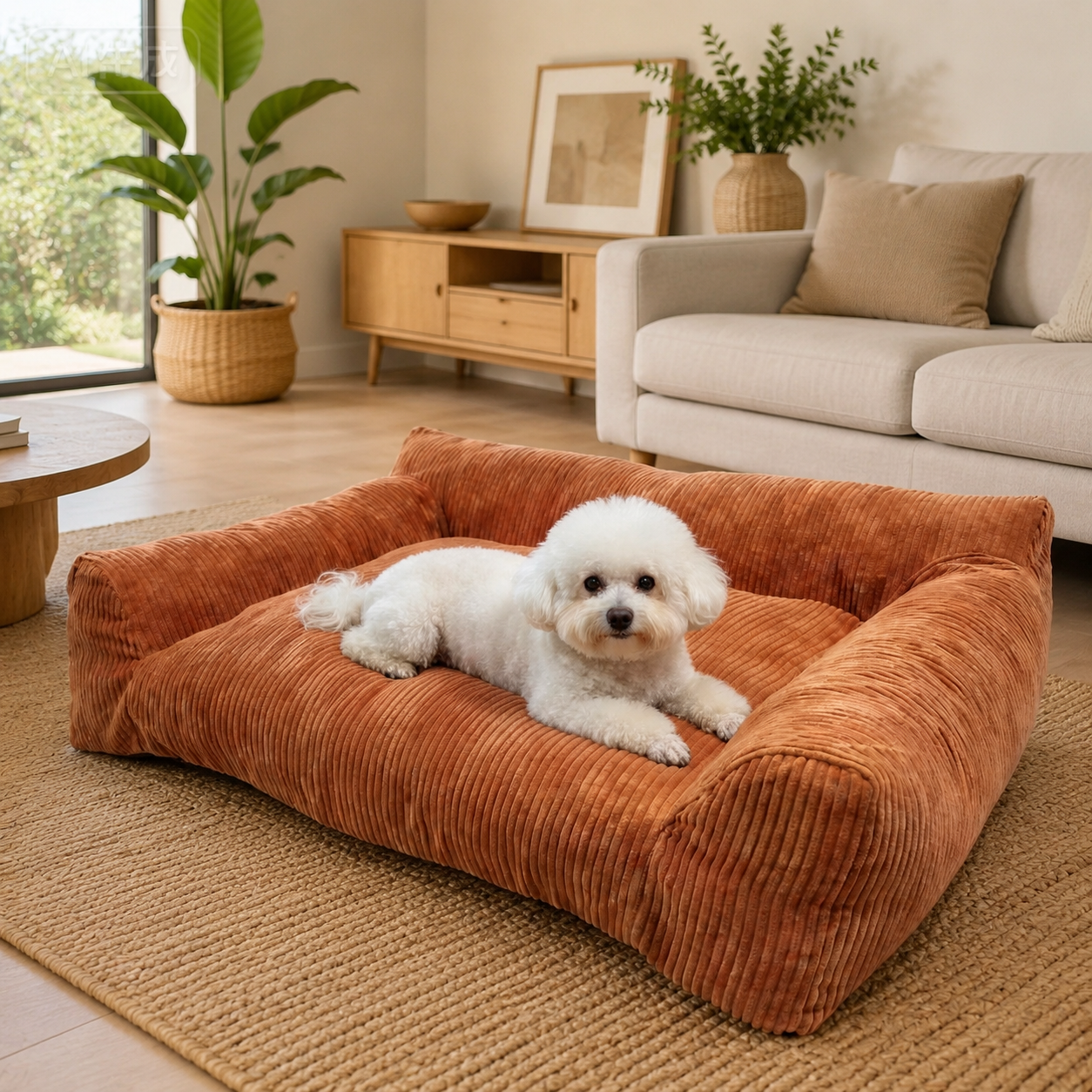 Plush Corduroy Pet Sofa Bed with Removable Heating Pad, Orthopedic Foam Support & Machine-Washable Cover – The Ultimate Cozy Retreat for Cats and