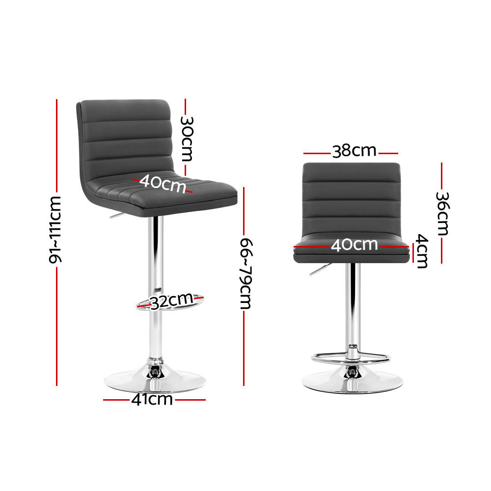 Artiss 2x Bar Stools Padded Leather Gas Lift Grey — image 2