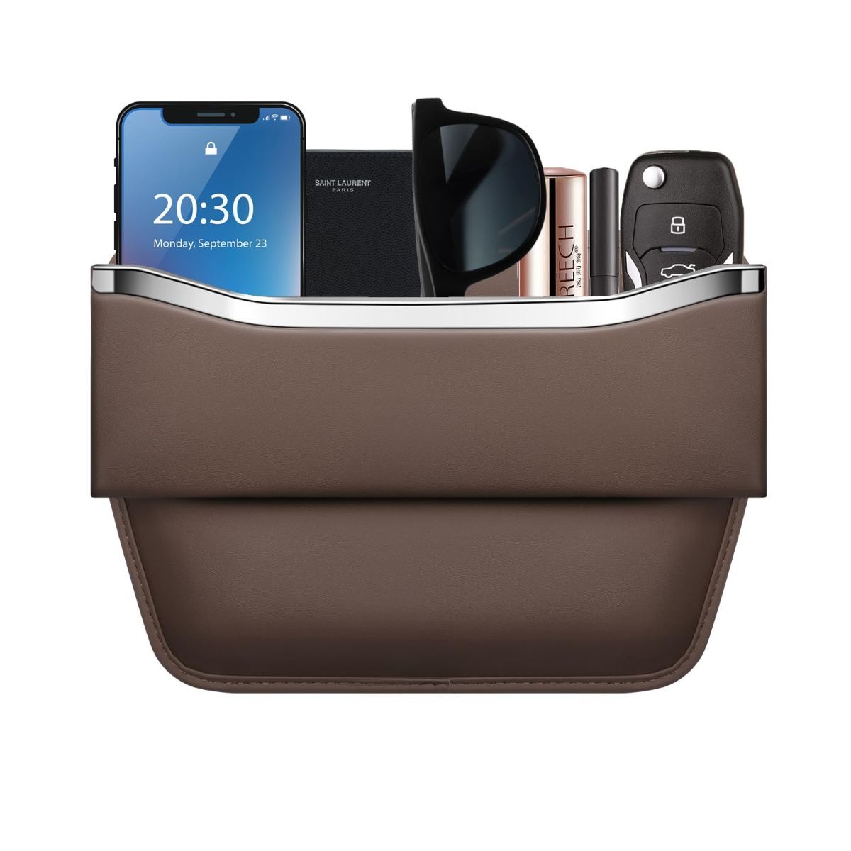 2Pack Car Seat Gap Filler Organizer - Leather Console Side Pocket Seat Storage - Stylish and Practical Car Accessories for Cars,SUV,Truck - Brown - Size 2 Pack